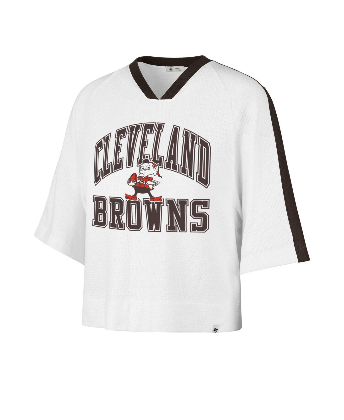Женская футболка '47 Brand White Cleveland Browns Big Overarch Drop Needle Raglan V-Neck — фото 2