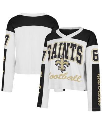 Women's White New Orleans Saints Exclamation Metro V-Neck Long-Sleeve Jersey