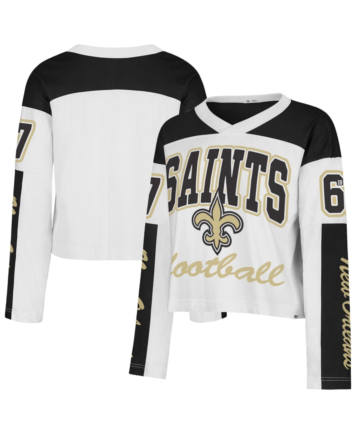 '47 Brand Women's White New Orleans Saints Exclamation Metro V-Neck Long-Sleeve Jersey - White
