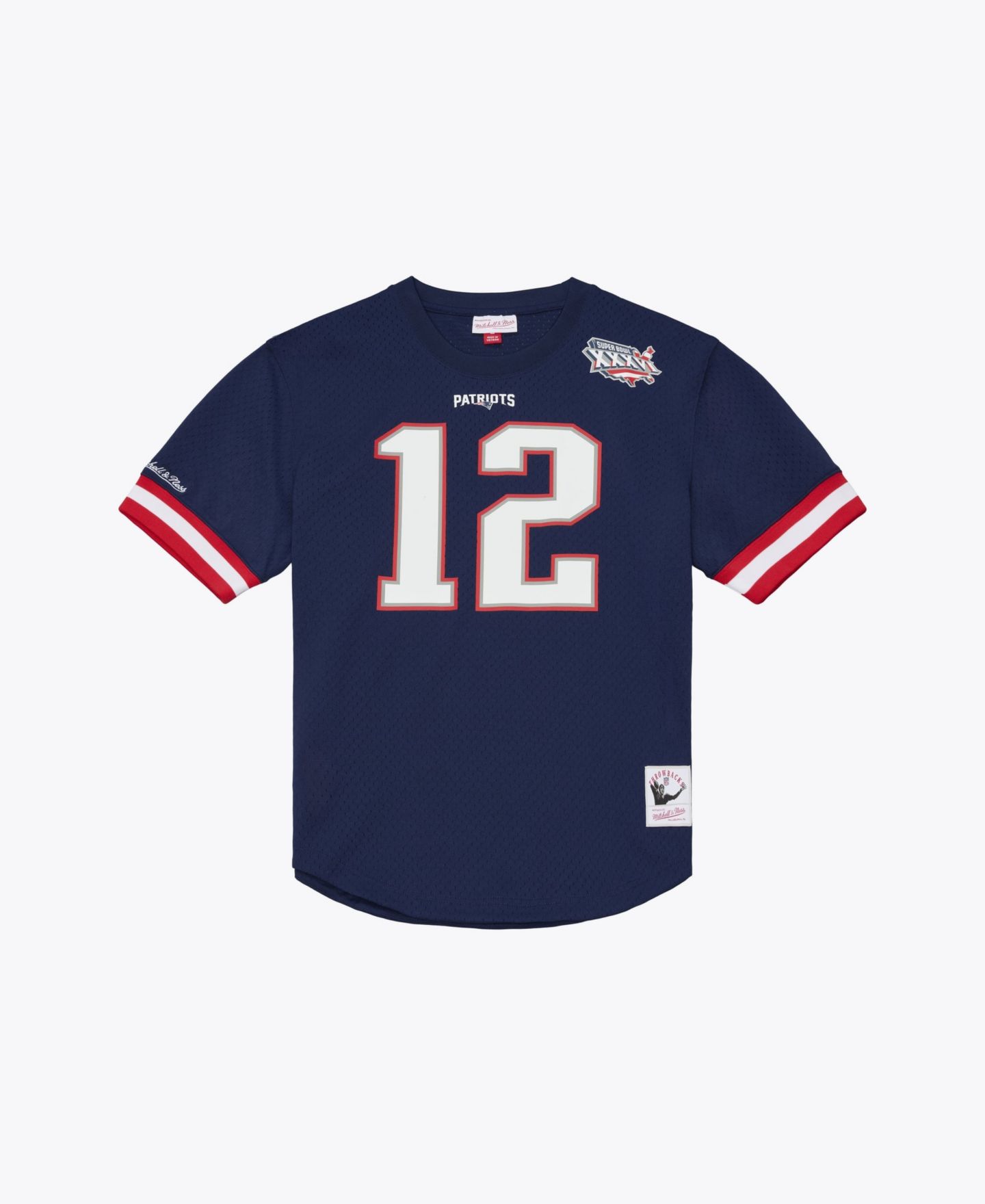 Мужской топ Mitchell & Ness Tom Brady Navy New England Patriots Retired Player Name & Number Mesh — фото 2