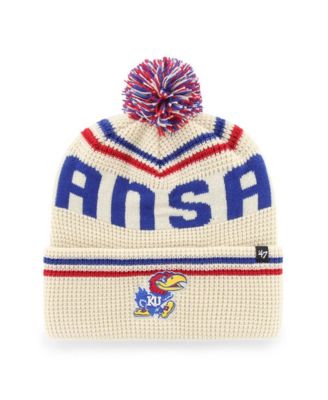 Men's and Women's Cream Kansas Jayhawks Quattrle Waffle Cuffed Knit Pom Hat