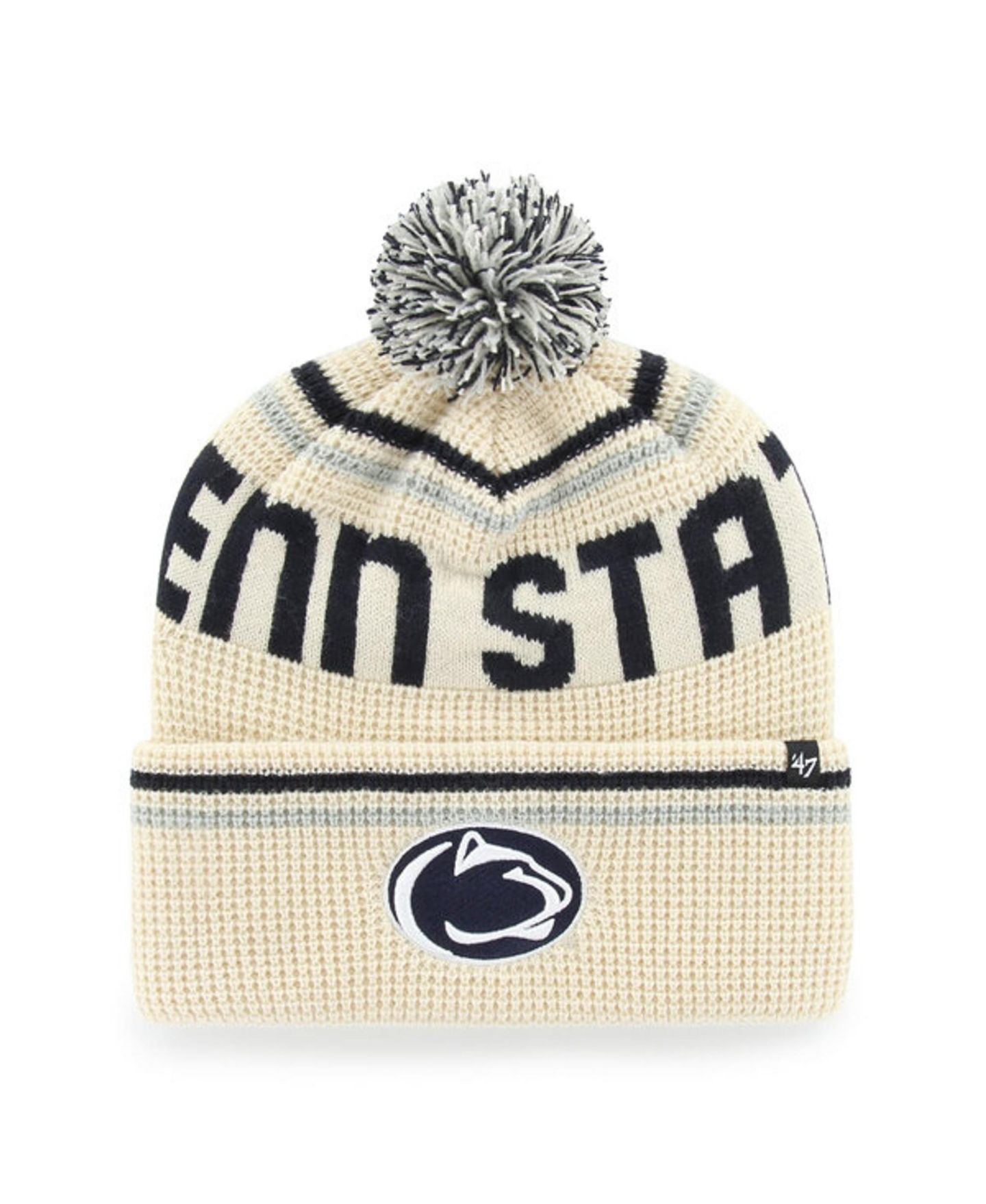 Головной убор '47 Brand Cream Penn State Nittany Lions Quattrle Waffle Cuffed Knit Pom Hat — фото 1