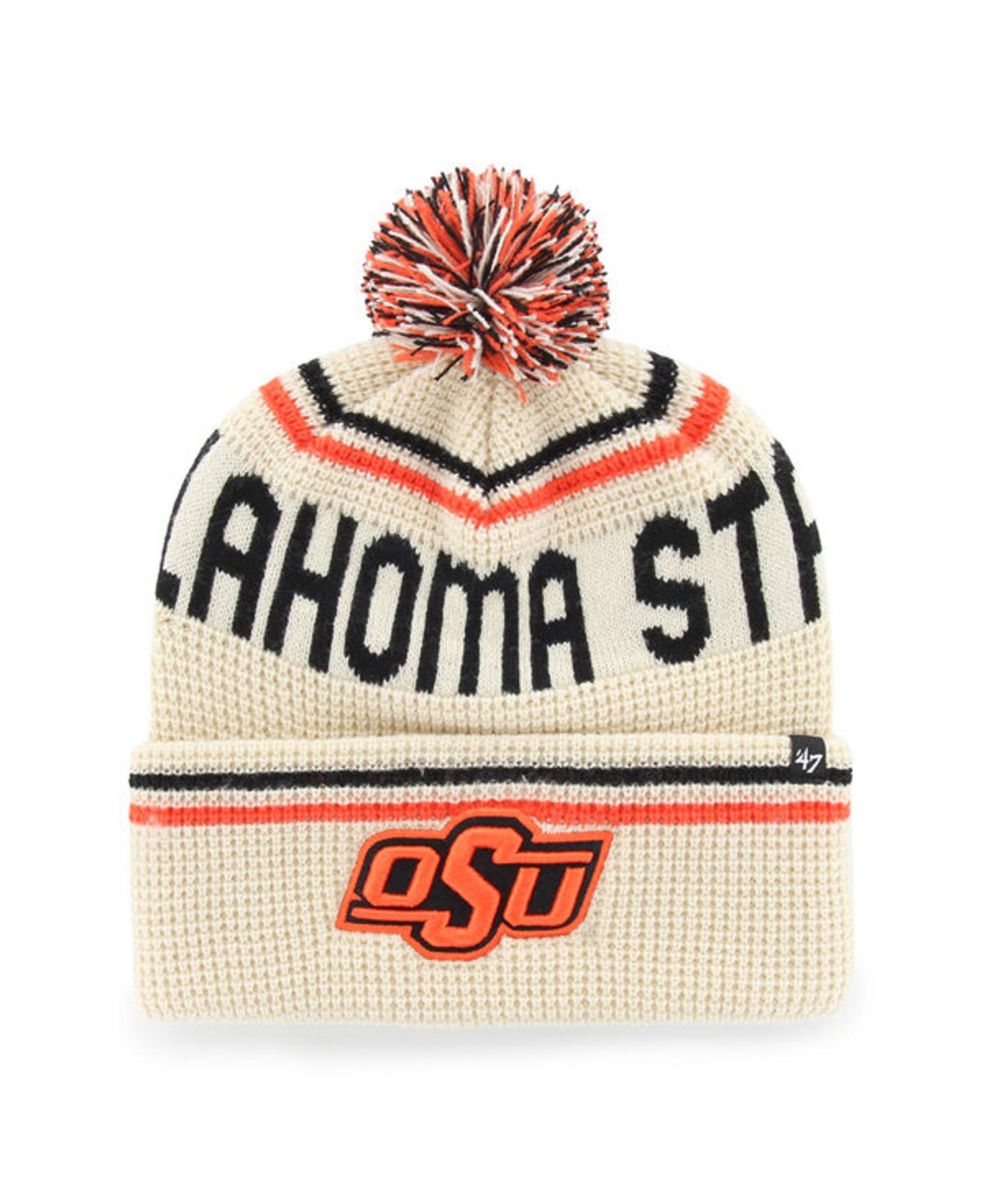 Головной убор '47 Brand Cream Oklahoma State Cowboys Quattrle Waffle Cuffed Knit Pom Hat — фото 1