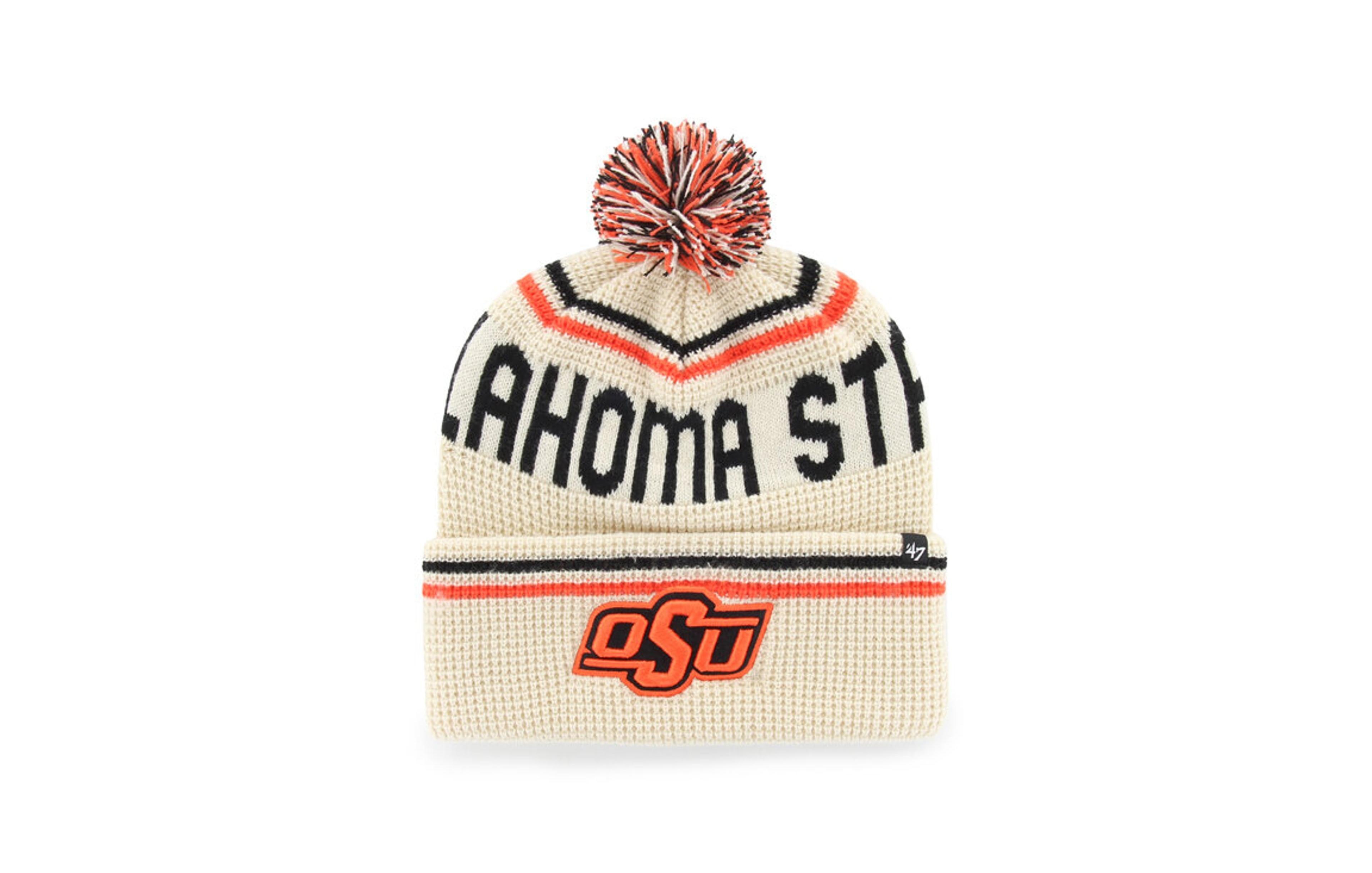 '47 Brand Men's and Women's Cream Oklahoma State Cowboys Quattrle Waffle Cuffed Knit Pom Hat