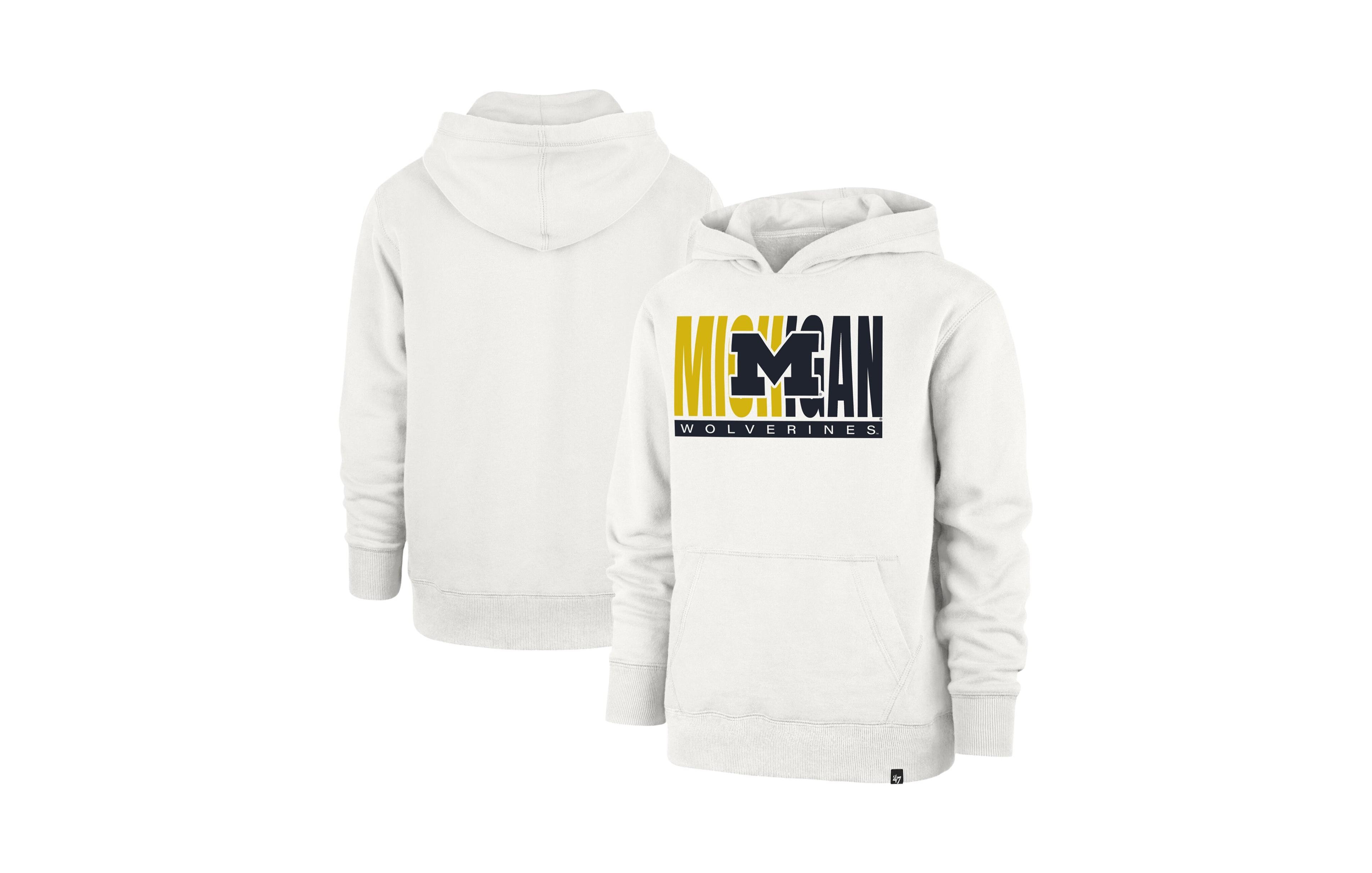 '47 Brand Big Boys' and Girls' Cream Michigan Wolverines Block Text Pullover Hoodie