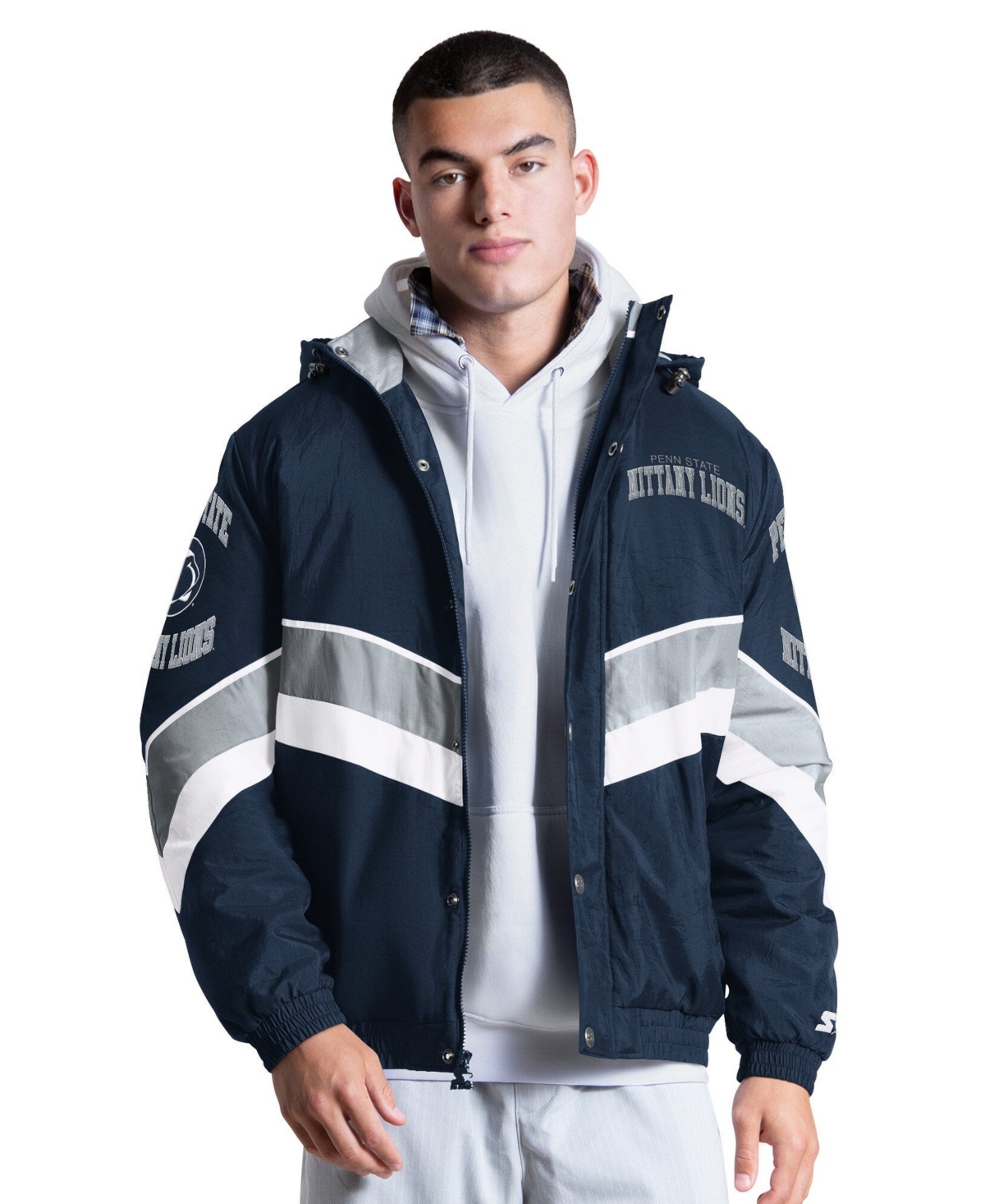 Starter Men's Navy Penn State Nittany Lions The Chevron Full-Zip Hooded Jacket - Navy