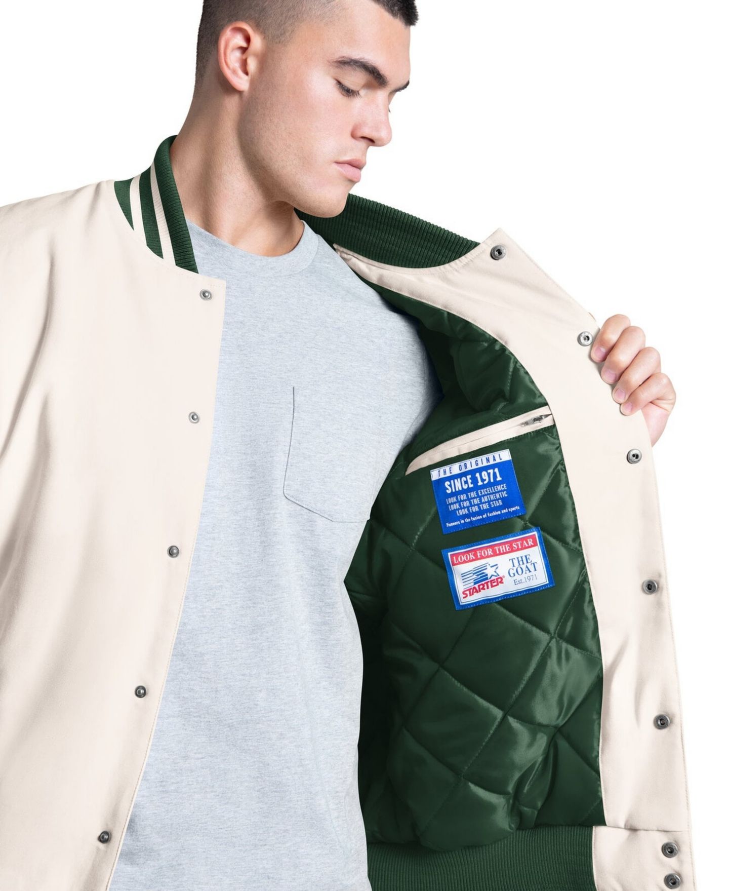 Мужская куртка Starter White Michigan State Spartans Spectator Varsity Full Snap — фото 3