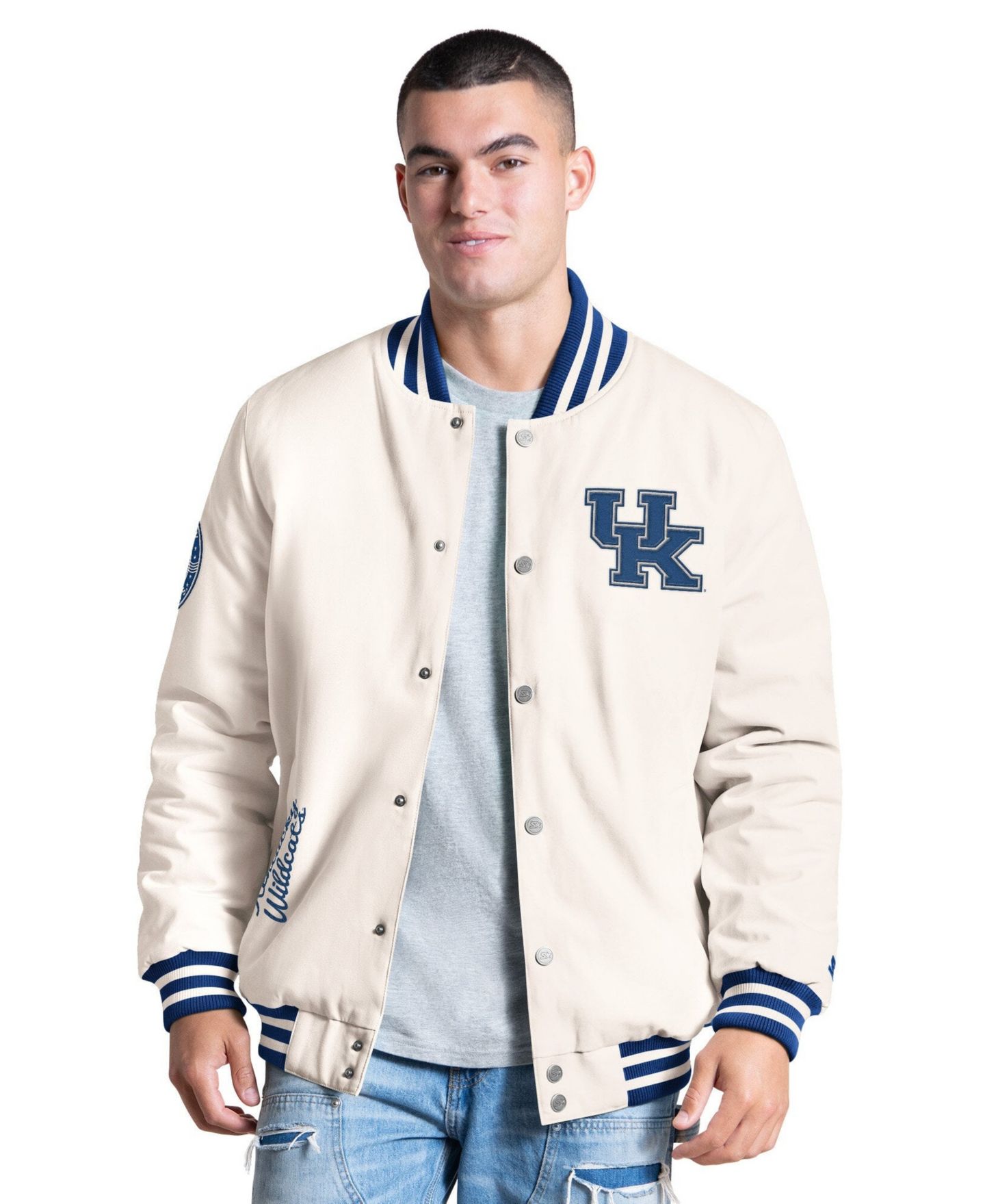 Мужская куртка Starter White Kentucky Wildcats Spectator Varsity Full Snap — фото 1