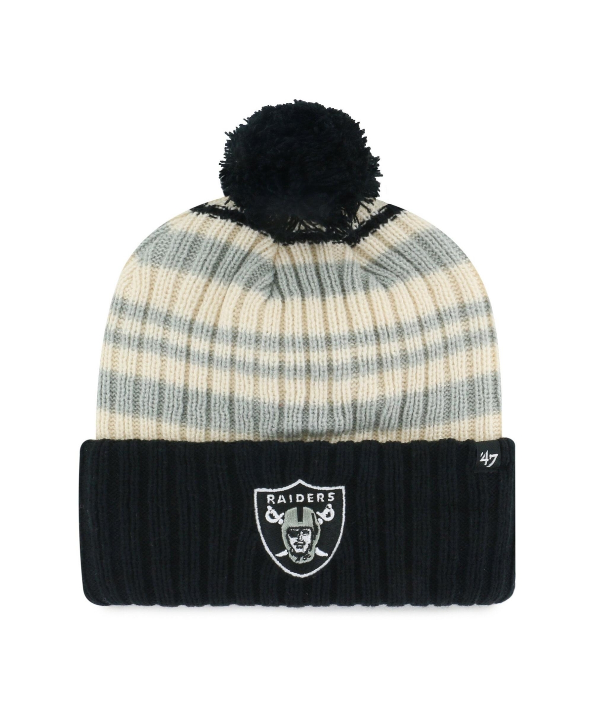 '47 Brand Big Boys' and Girls' Black Las Vegas Raiders Snow Fort Cuffed Knit Pom Hat - Black