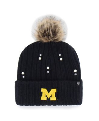 Women's Navy Michigan Wolverines Imitation Pearl Faux Fur Knit Pom Hat