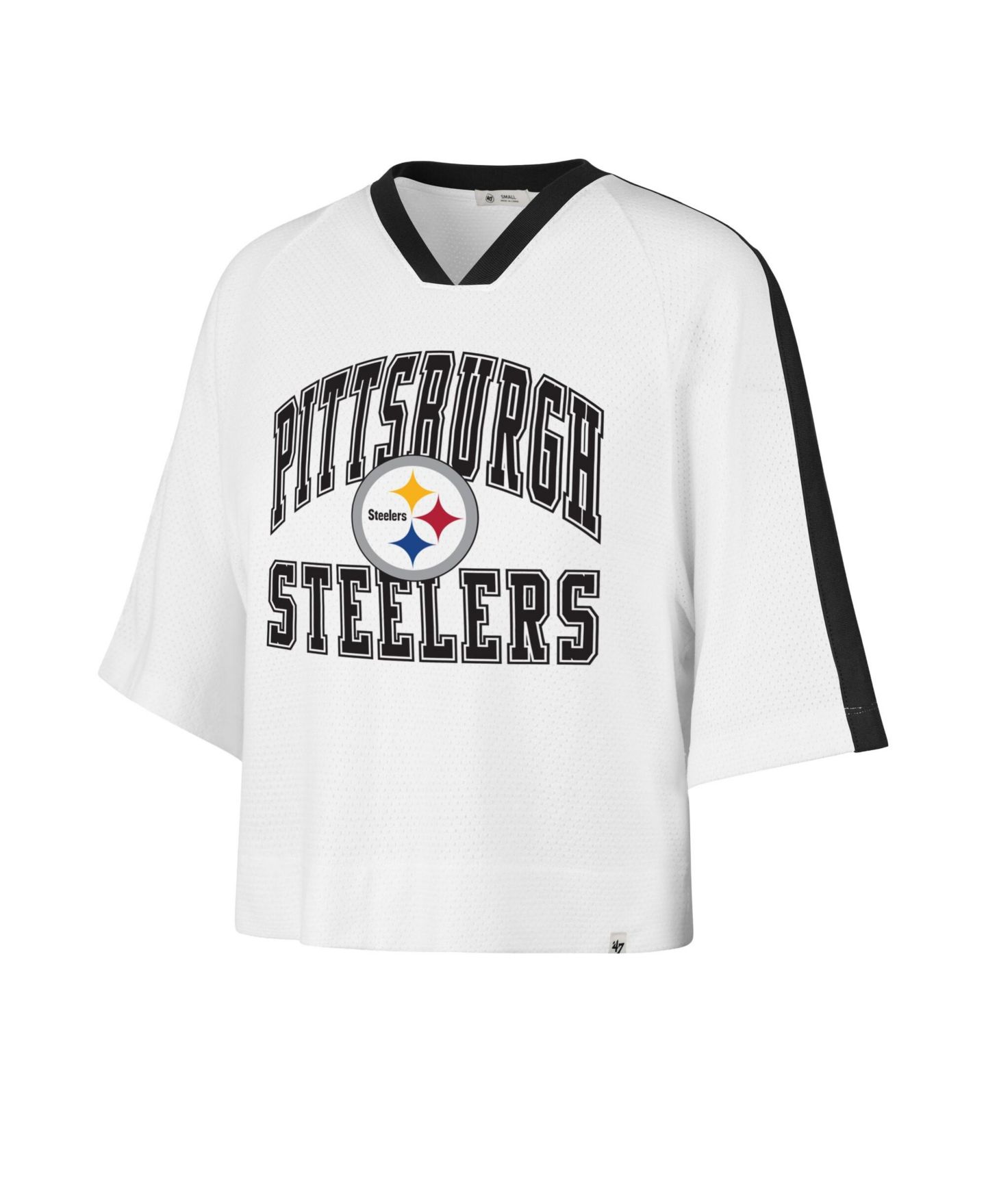 Женская футболка '47 Brand White Pittsburgh Steelers Big Overarch Drop Needle Raglan V-Neck — фото 2