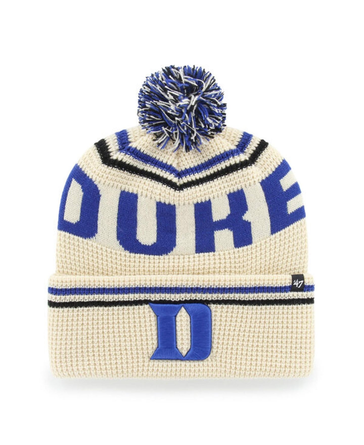 Головной убор '47 Brand Cream Duke Blue Devils Quattrle Waffle Cuffed Knit Pom Hat — фото 1