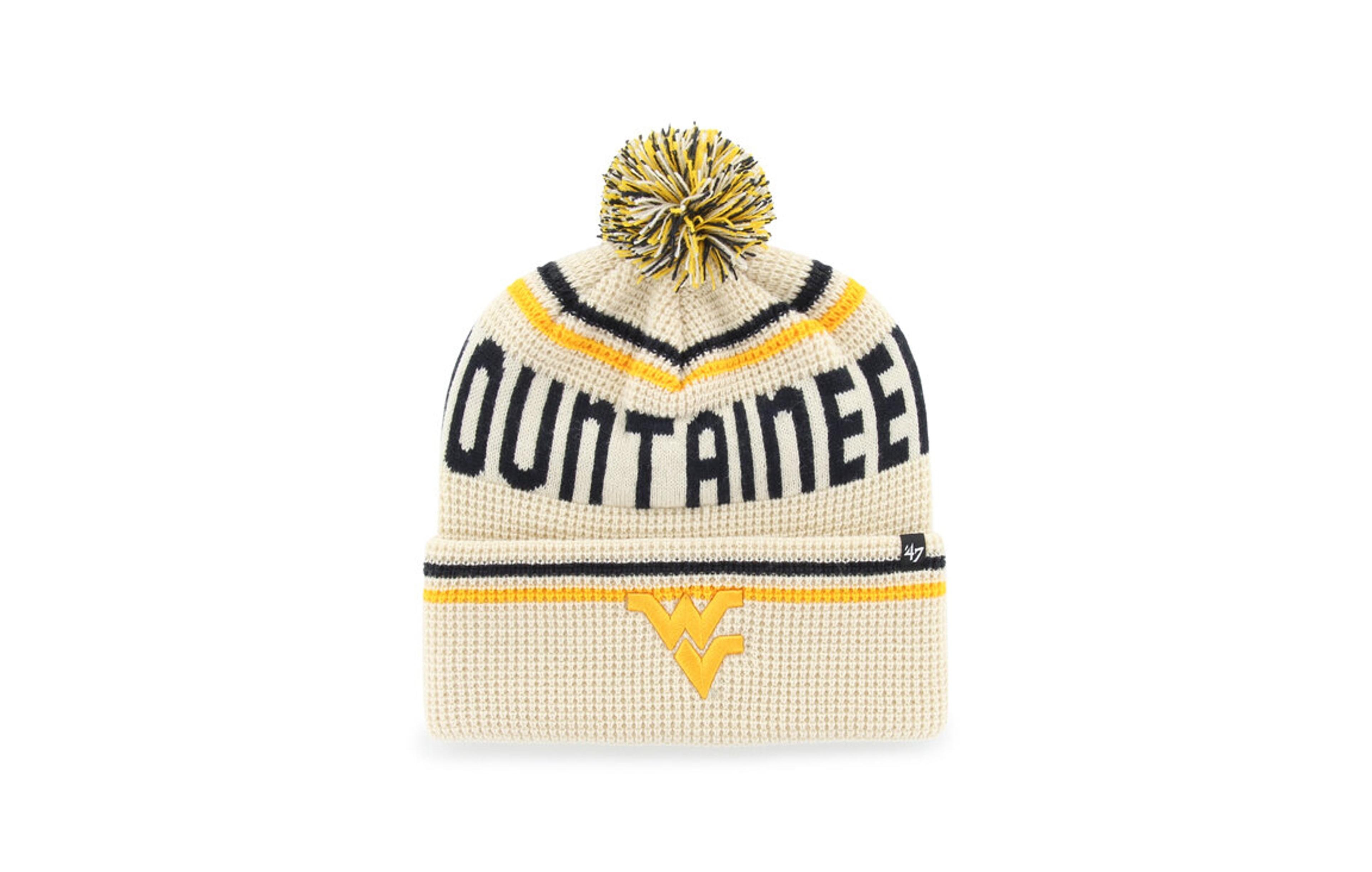 '47 Brand Men's and Women's Cream West Virginia Mountaineers Quattrle Waffle Cuffed Knit Pom Hat