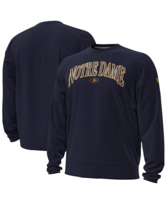 Men's Navy Notre Dame Fighting Irish 2026 Sideline Armour Fleece Pro Storm Crewneck Sweatshirt