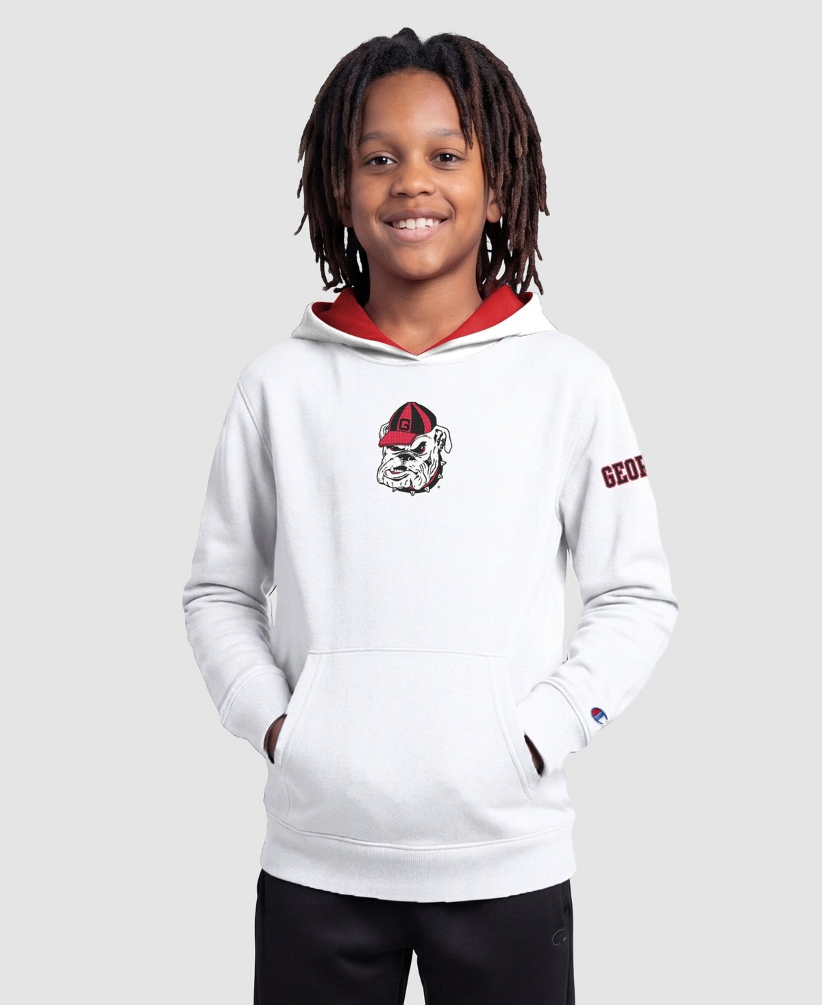 Champion Big Boys' and Girls' White Georgia Bulldogs Fleece Hoodie - White, Red