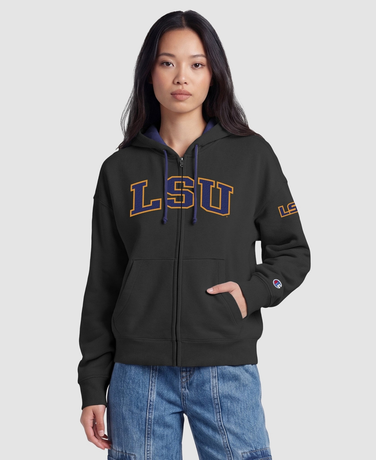Champion Women's Black Lsu Tigers Arch Full-Zip Fleece Hoodie - Black, Purple