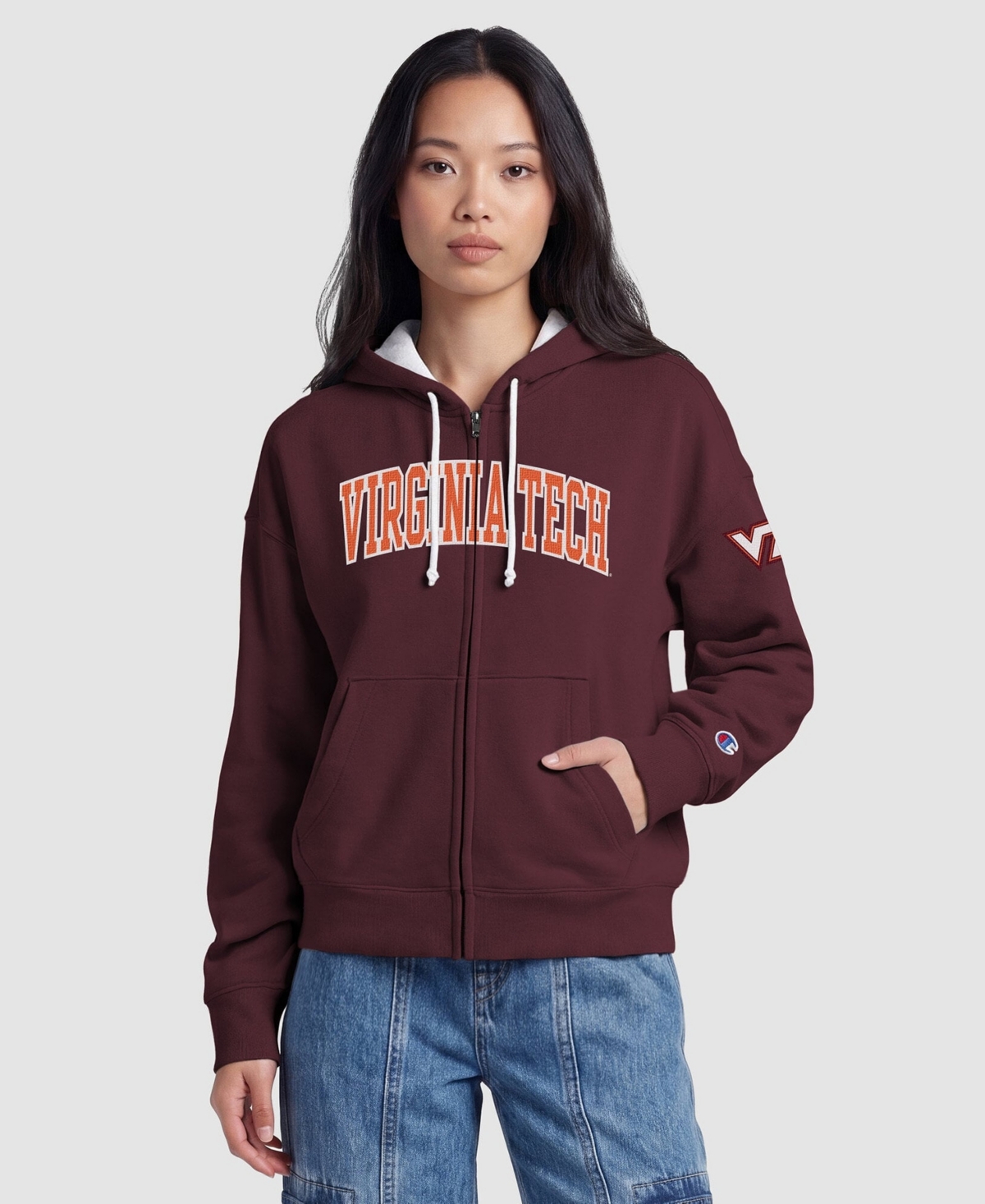 Champion Women's Maroon Virginia Tech Hokies Arch Full-Zip Fleece Hoodie - Maroon, White