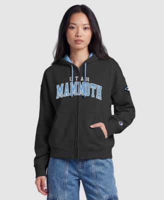 Women's Black/Light Blue Utah Mammoth Applique Full-Zip Fleece Hoodie