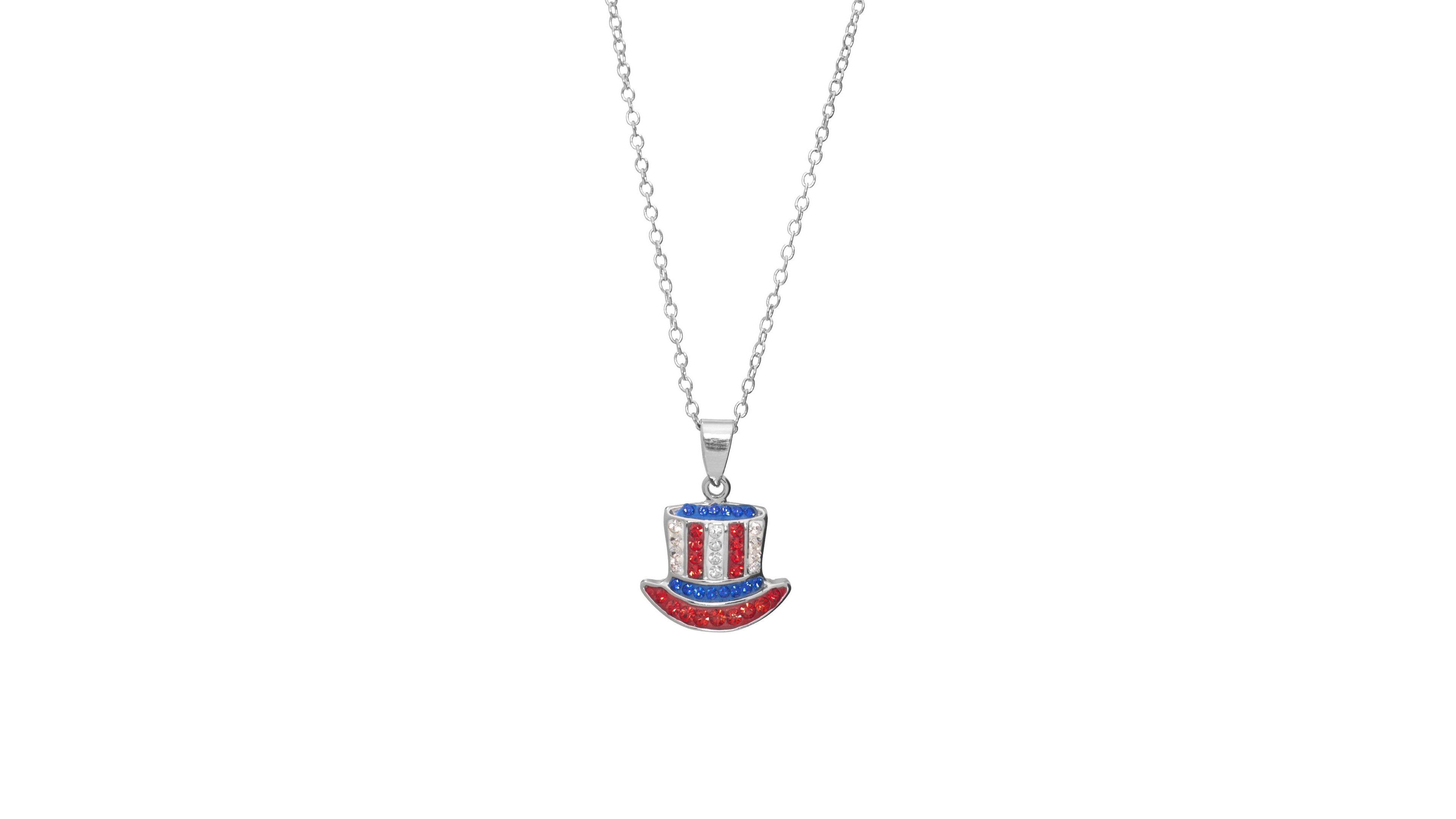 Macy's Crystal Sterling Silver Top Hat Pendant Necklace