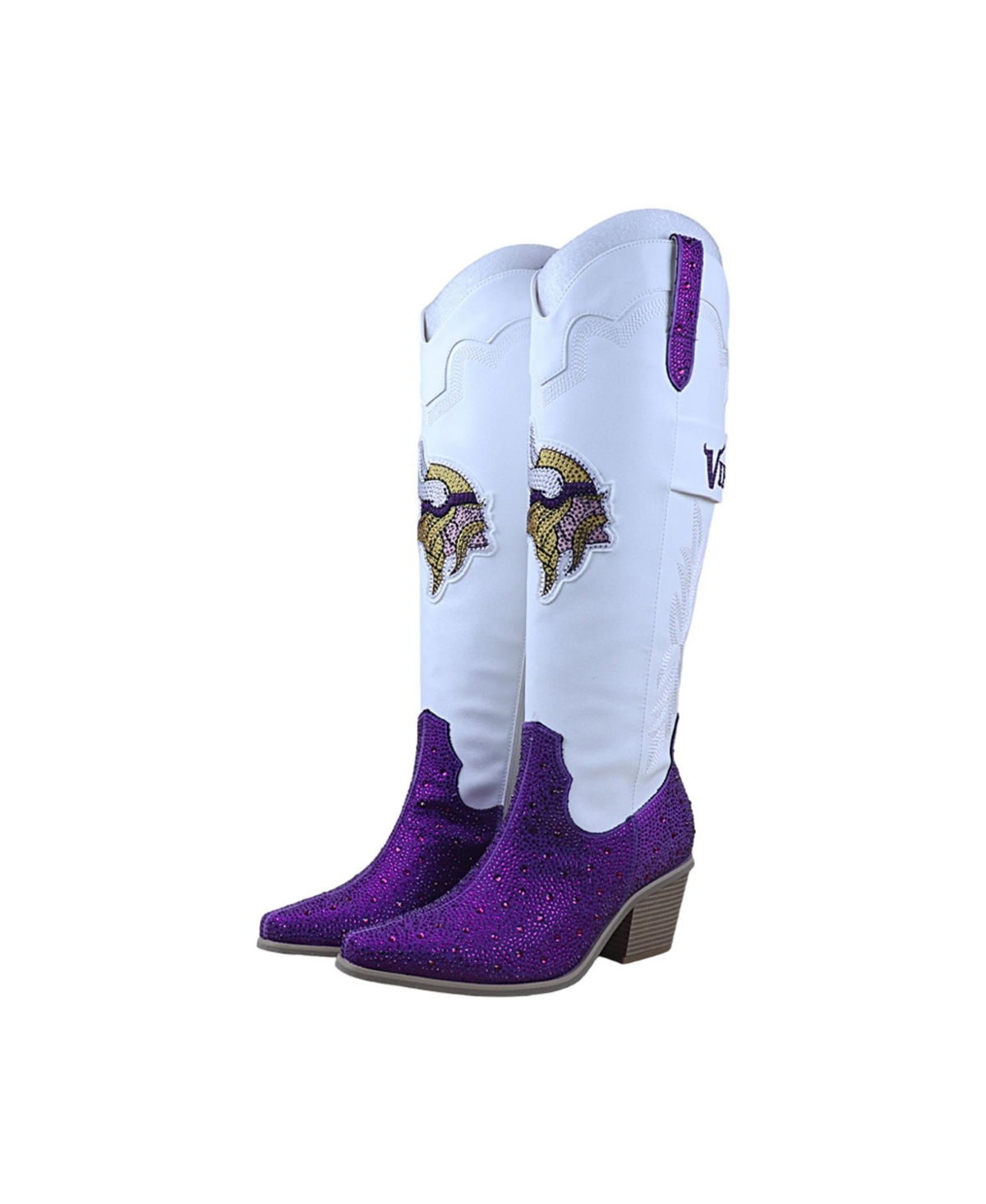Fabgating By Cuce Women's White Minnesota Vikings Crystal Cowboy Boots - White, Purple