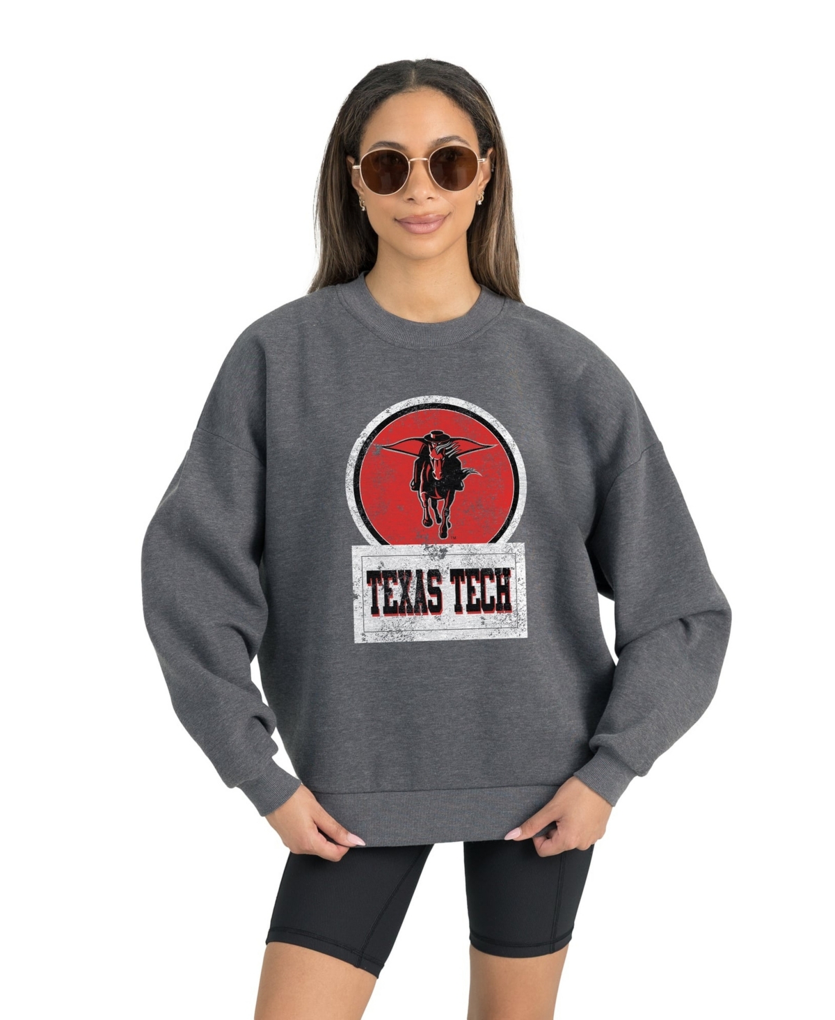 Gameday Couture Women's Texas Tech Red Raiders Charcoal Oversized Drop Shoulder Fleece Drop Pullover Sweatshirt - Charcoal