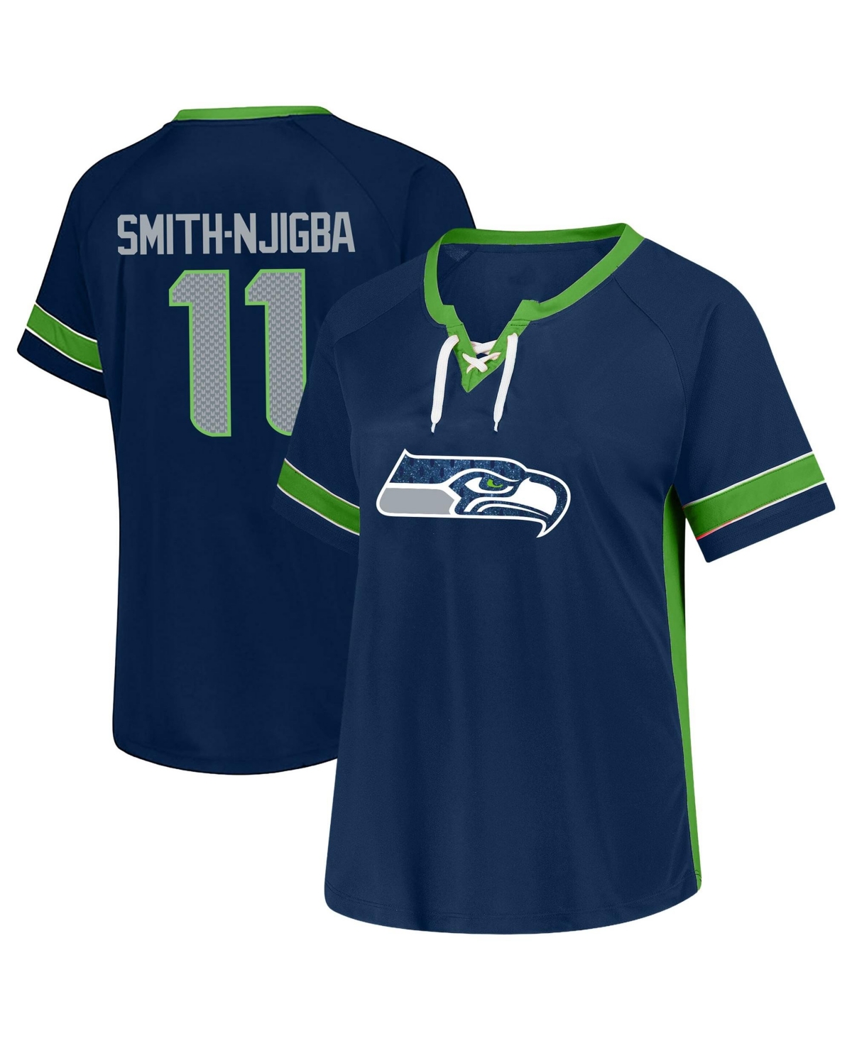 Fanatics Women's Jaxon Smith-Njigba College Navy Seattle Seahawks Plus Size Lace Bling Name & Number T-Shirt - College Navy