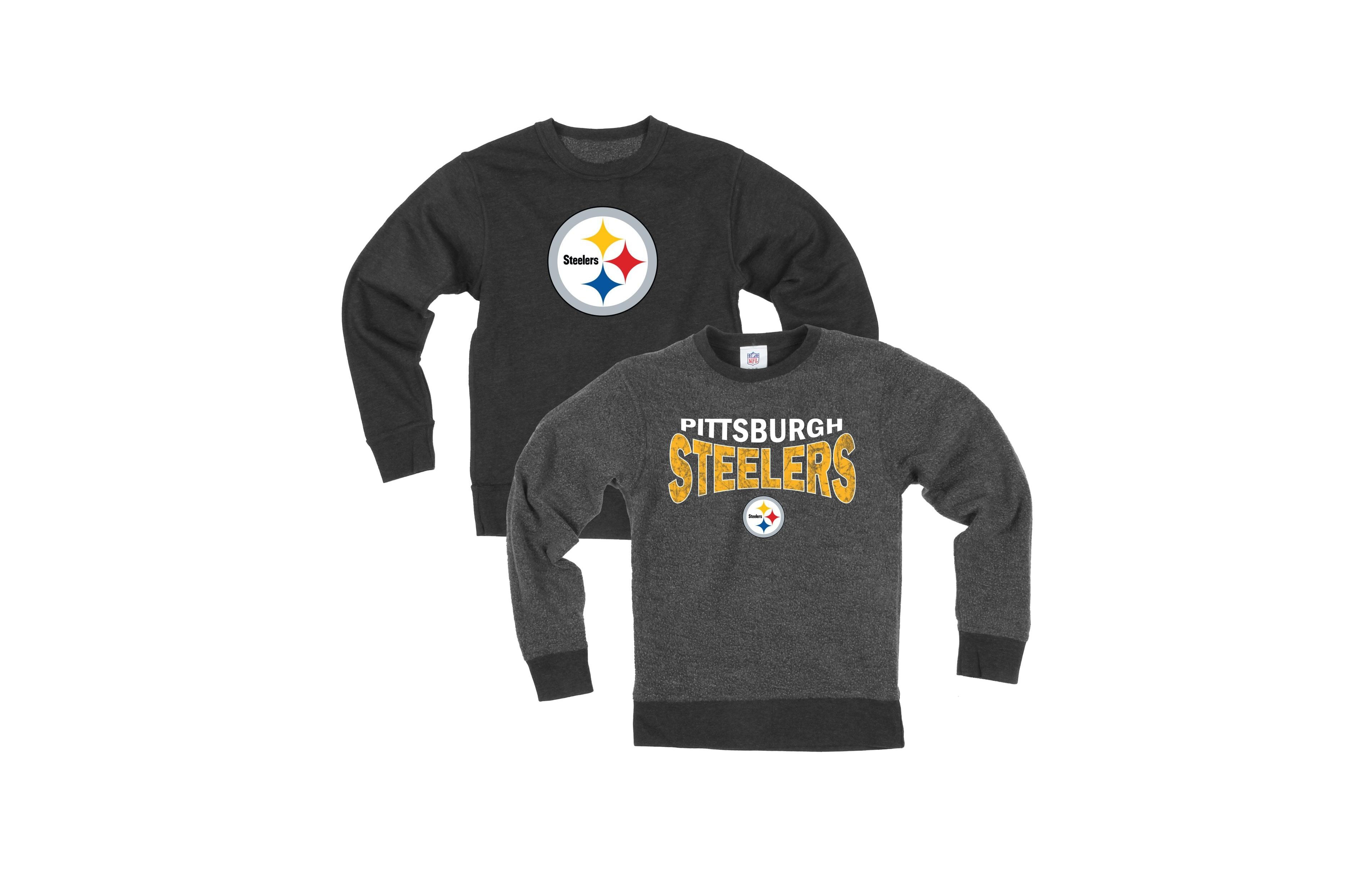 Wes & Willy Big Boys' and Girls' Black Pittsburgh Steelers Reversible Fleece Sweatshirt