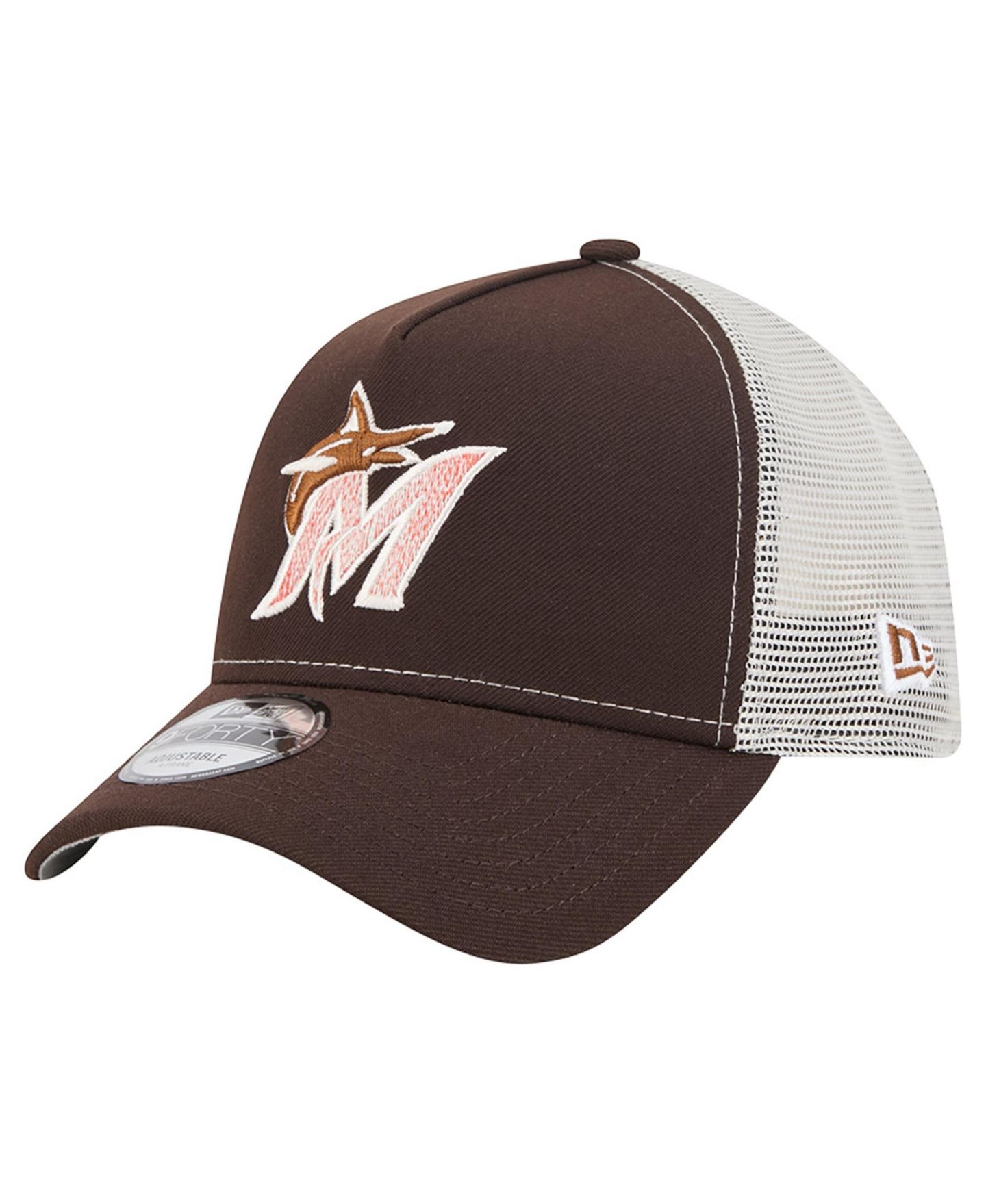 Мужская кепка New Era Brown Miami Marlins Pumpkin Spice 9FORTY A-Frame Adjustable Trucker Hat — фото 3
