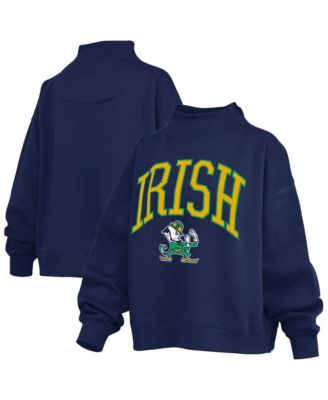 Women's Navy Notre Dame Fighting Irish Oversized Slogan Fleece Mock Neck Sweatshirt