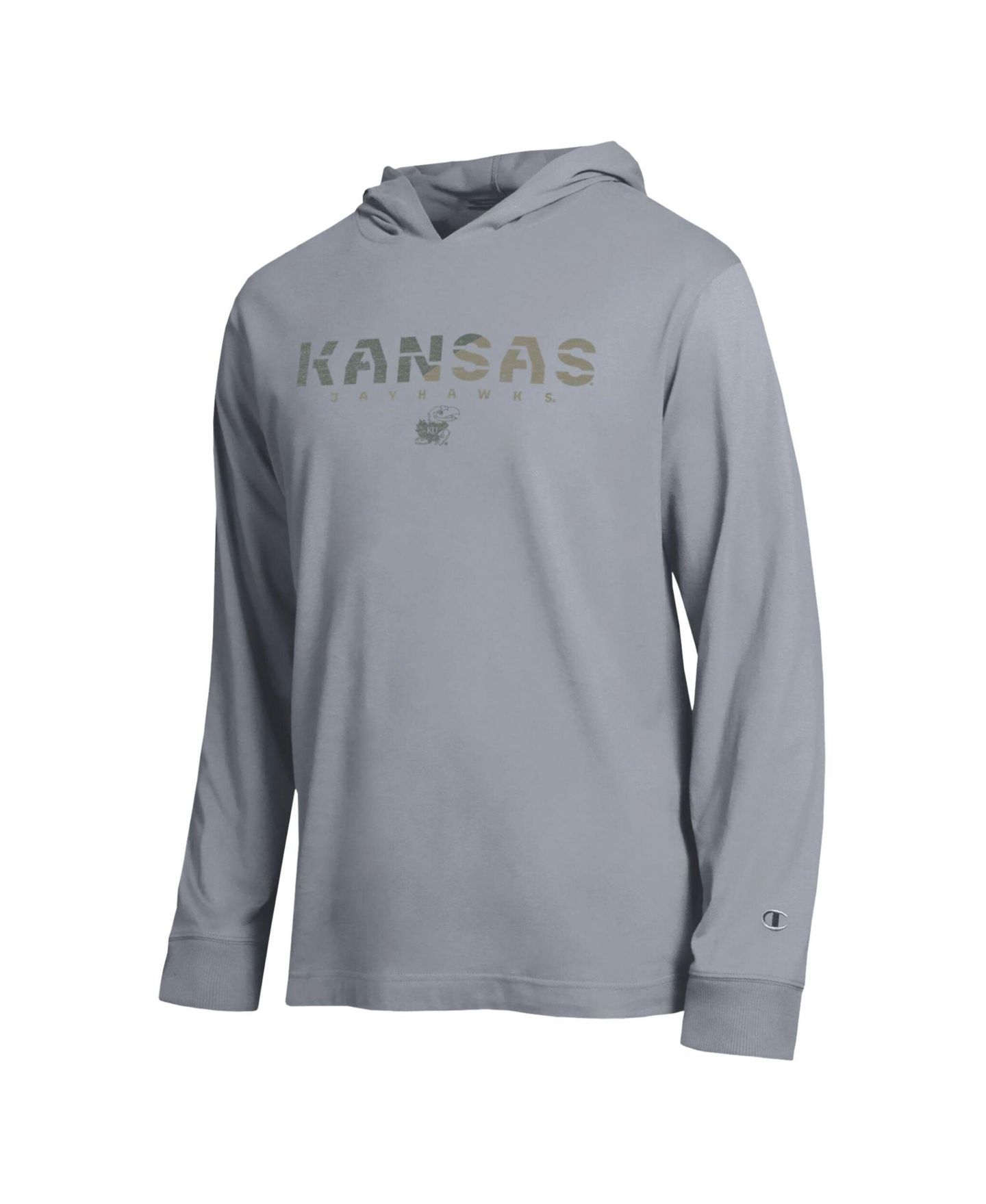 Мужская футболка Champion Heather Gray Kansas Jayhawks Operation Hat Trick Flag Hooded Long-Sleeve — фото 2