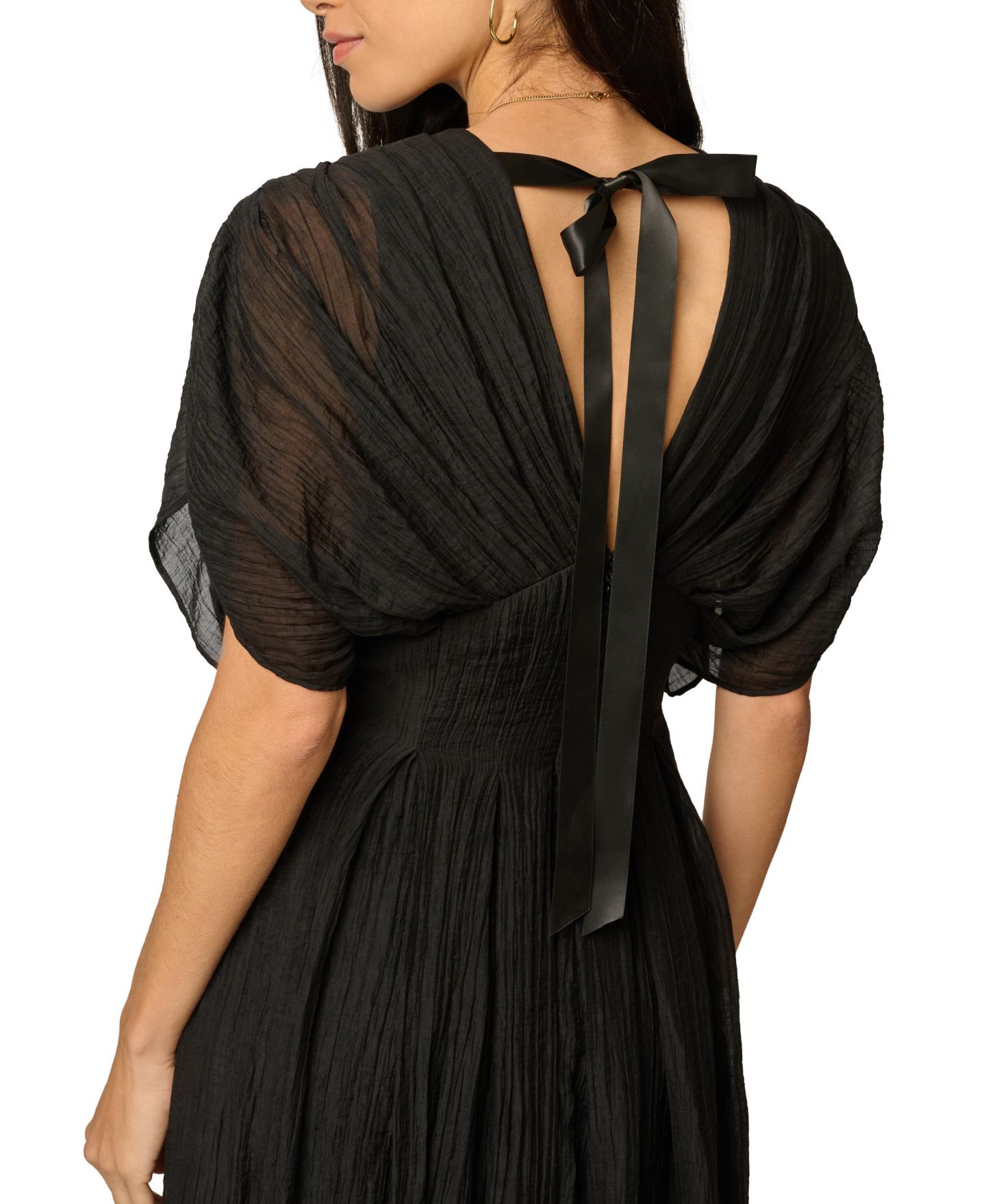 Женское платье Adrianna Papell Crinkle Organdy A-Line Little Black Midi, цвет: Чёрный — фото 4