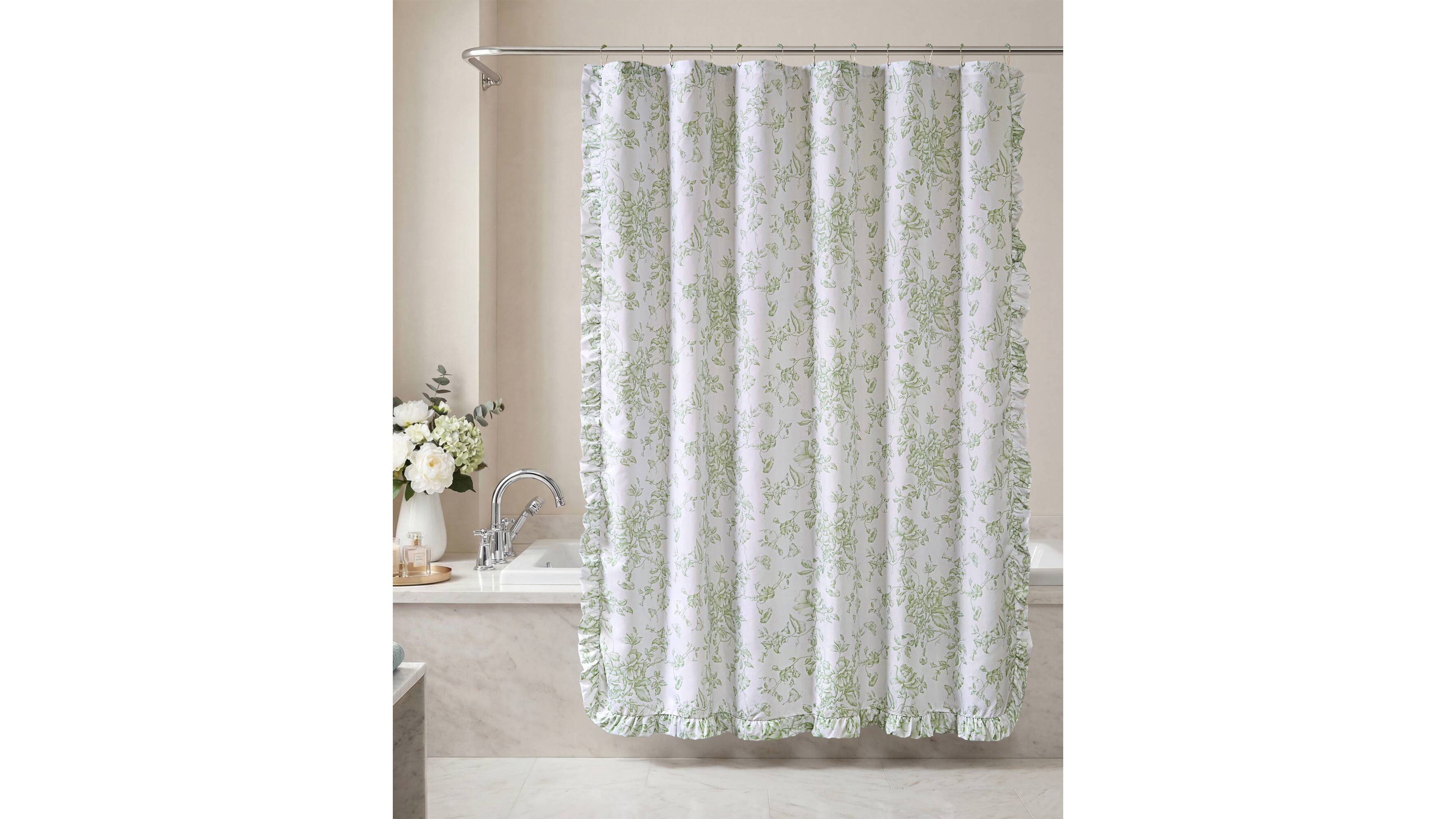 Madison Park Essentials Adele Floral Ruffle Shower Curtain Set, 72" x 84"