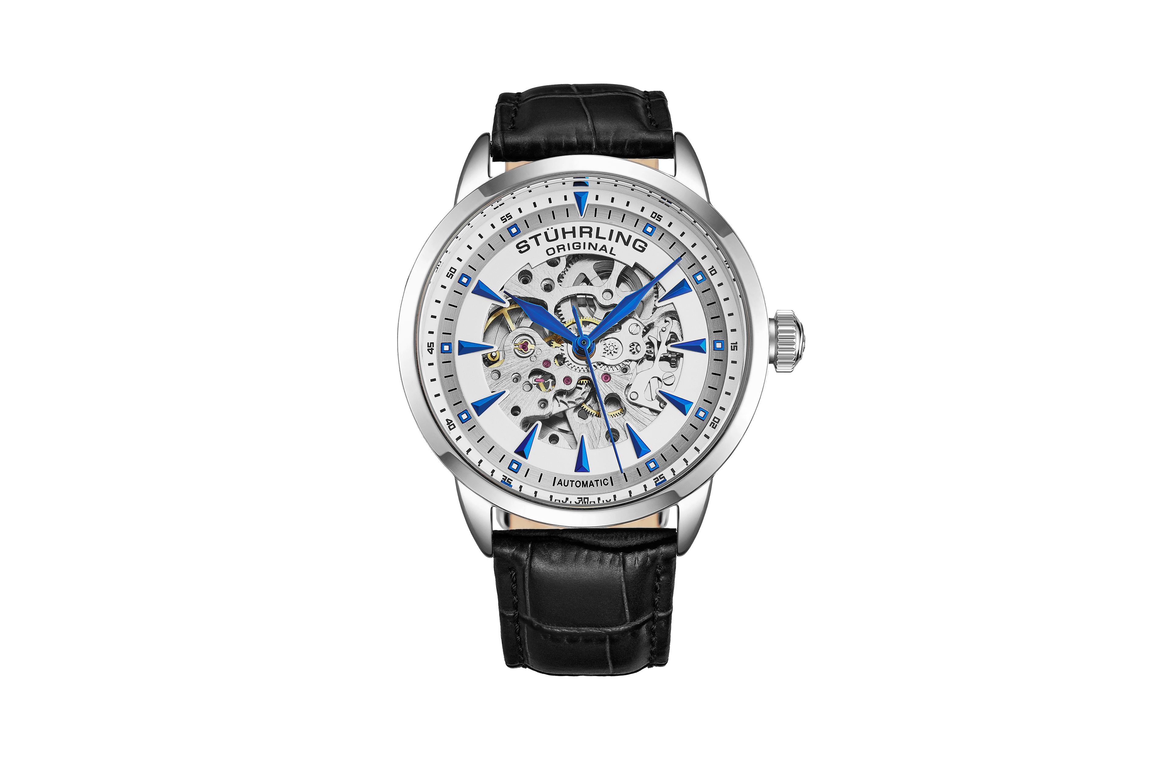 Stuhrling Men's Automatic Skeleton Watch 44mm Leather Strap
