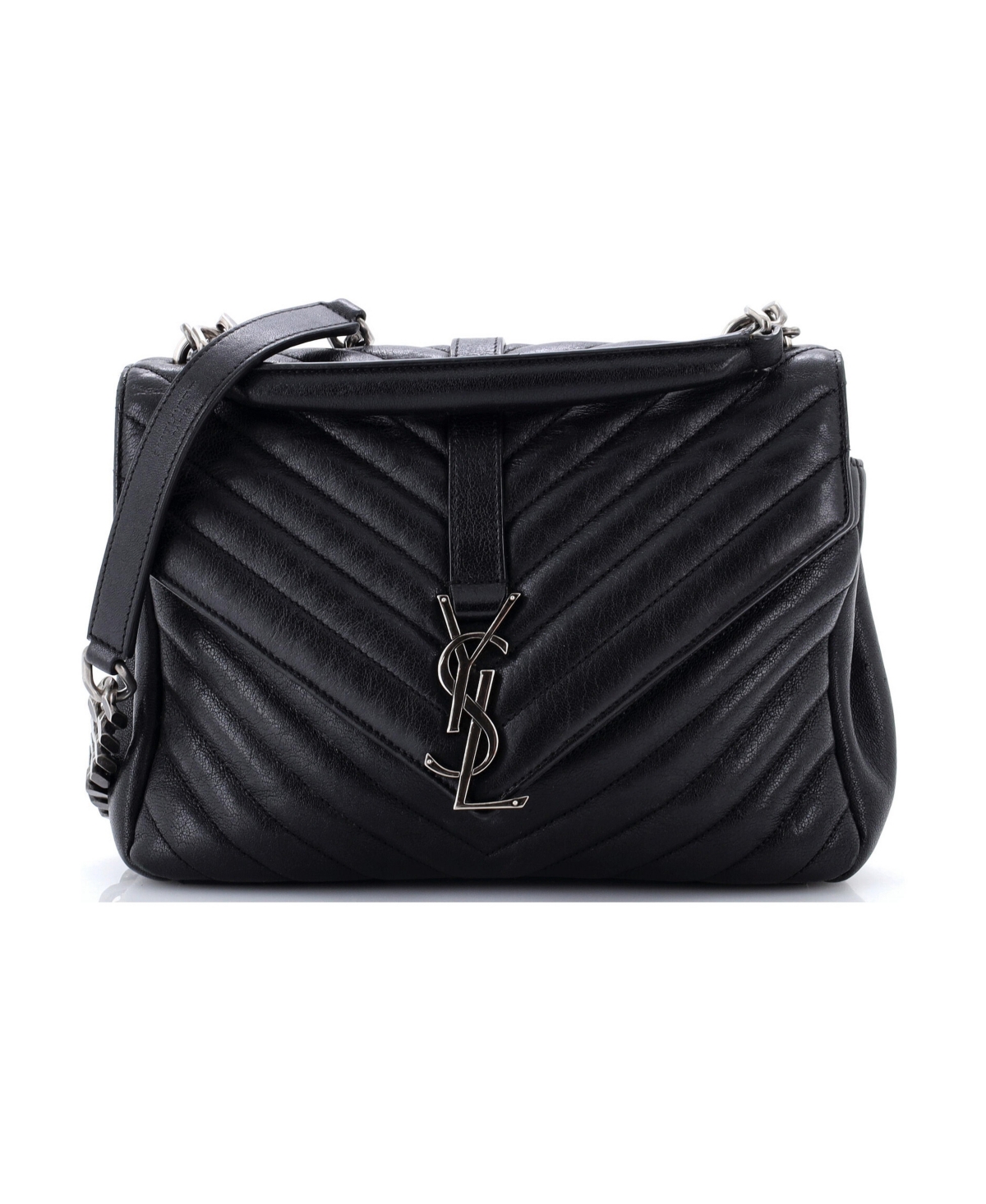 Pre-Owned Saint Laurent Medium Classic Monogram College Bag Matelasse Chevron Leather - Black
