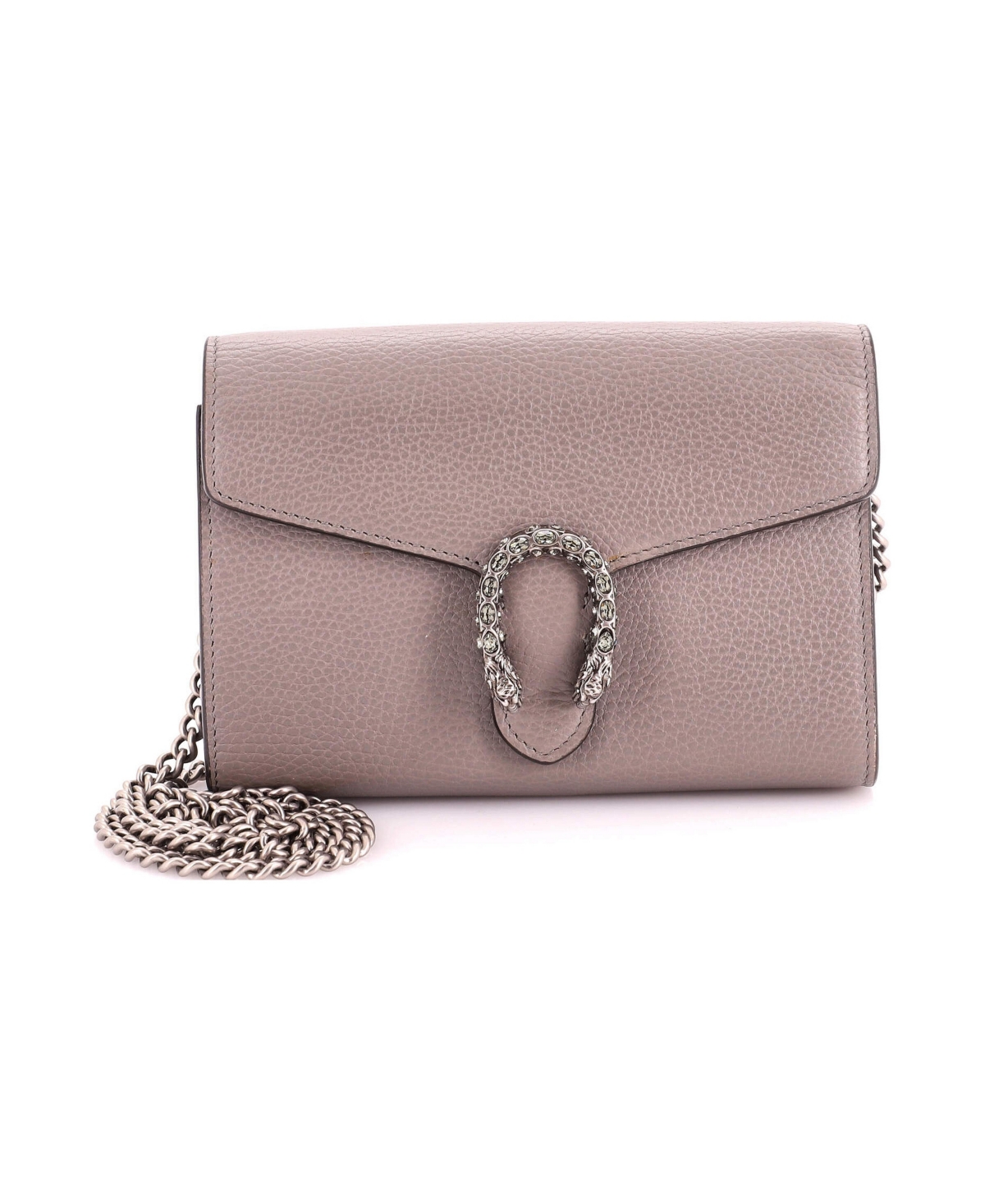 Pre-Owned Gucci Small Dionysus Chain Wallet Leather with Embellished Detail - Grey