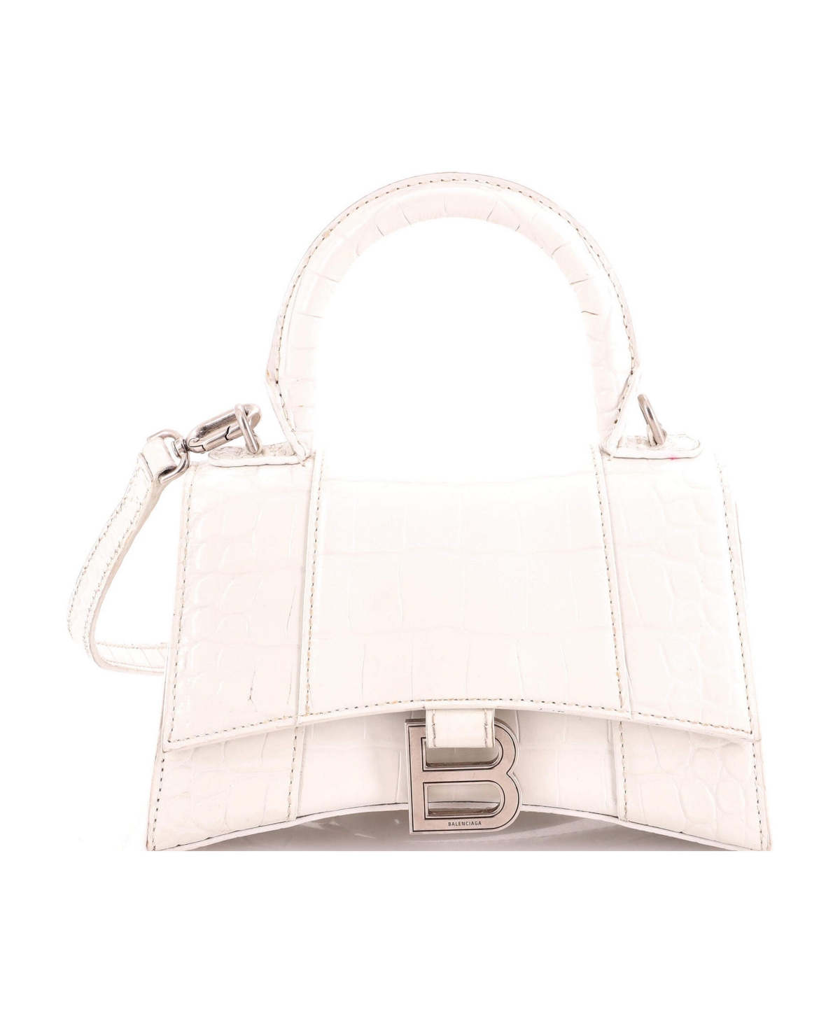 Pre-Owned Balenciaga Xs Hourglass Top Handle Bag Embossed Leather - White