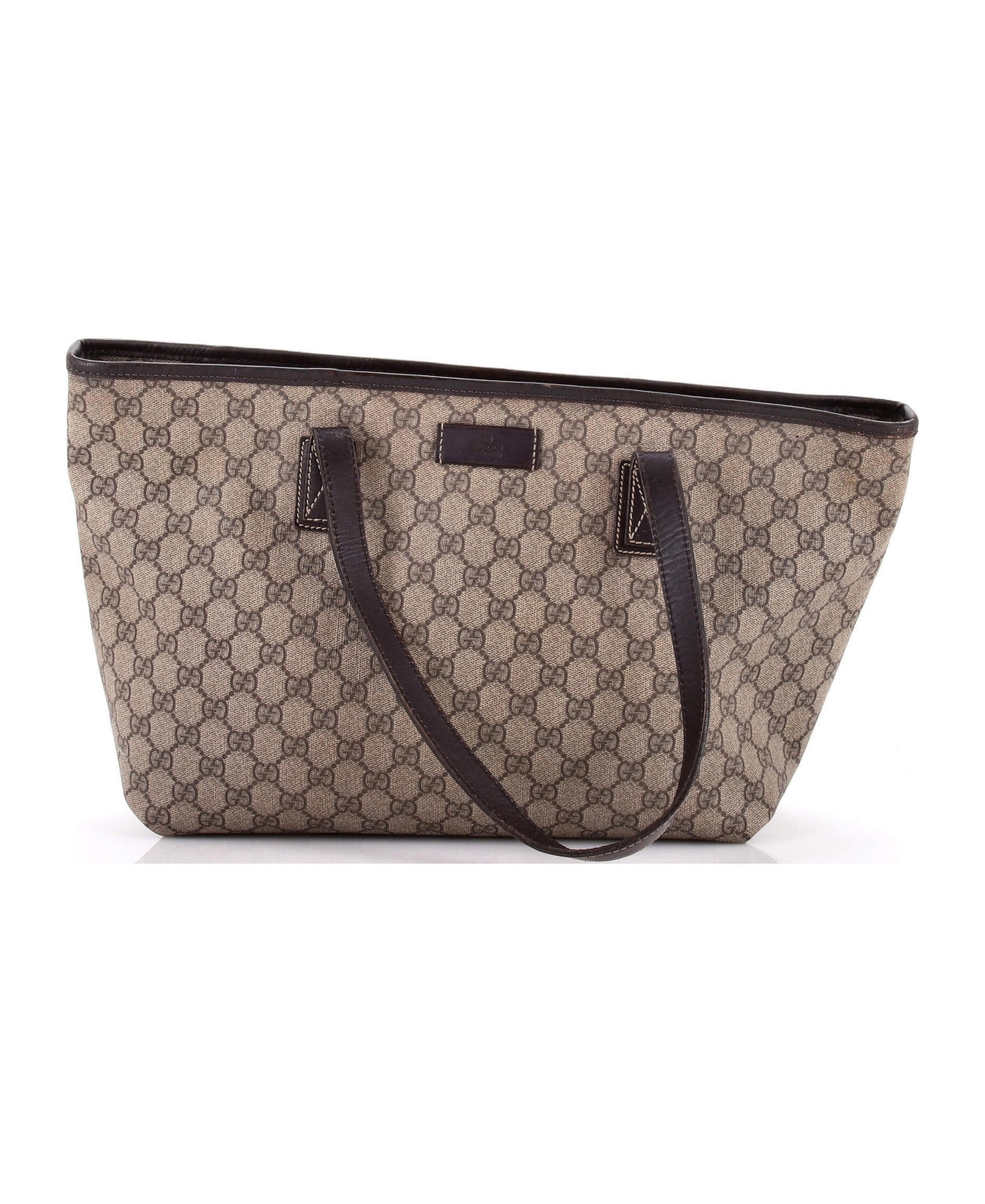 Pre-Owned Gucci Medium Plus Tote Gg Coated Canvas with Leather - Brown