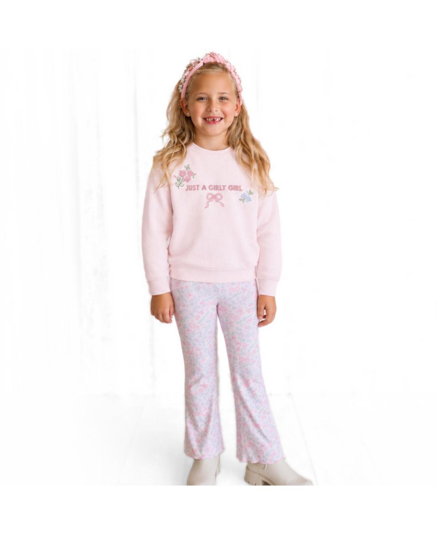 Толстовка Sweet Wink Bow Trellis Floral and Bow Crewneck для девочек, цвет: Розовый — фото 2
