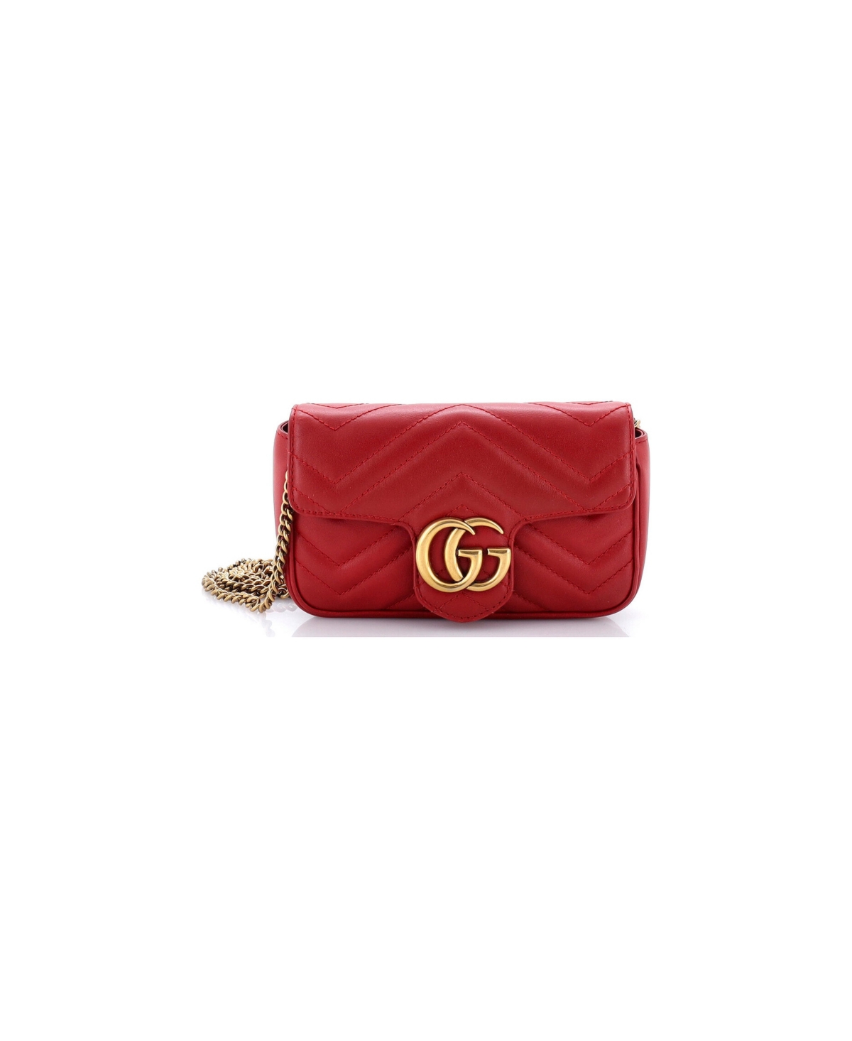Pre-Owned Gucci Super Mini Gg Marmont Flap Bag Matelasse Leather - Red