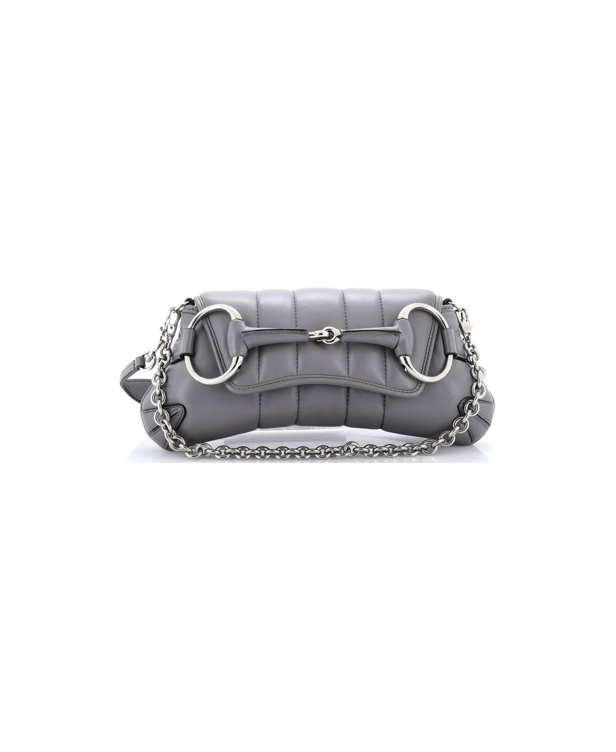 Pre-Owned Gucci Small Horsebit Chain Shoulder Bag Vertical Quilted Leather - Grey