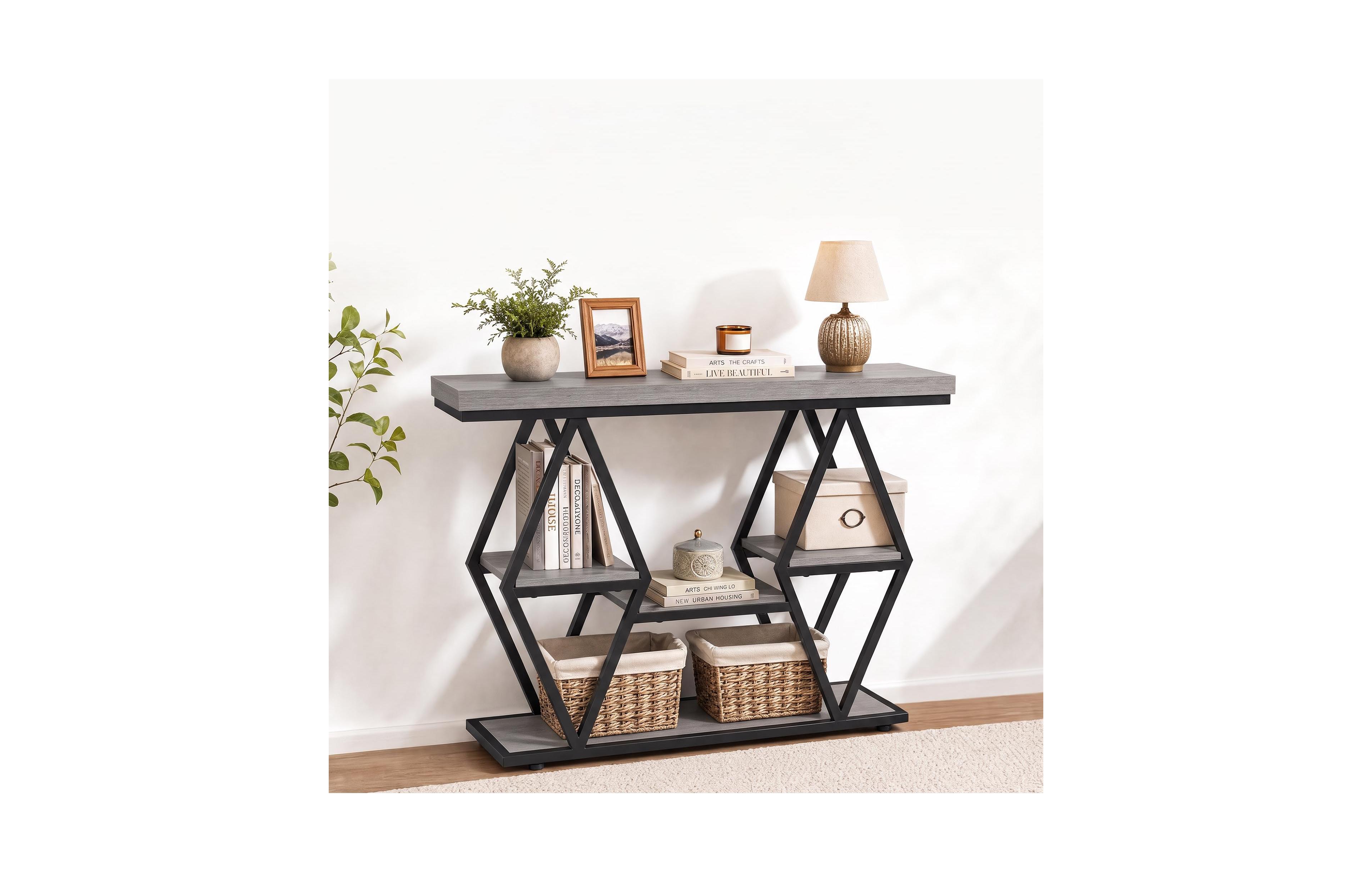 Gaomon 39.4" 3 Tier Console Table, Entryway Sofa Table with Open Shelves