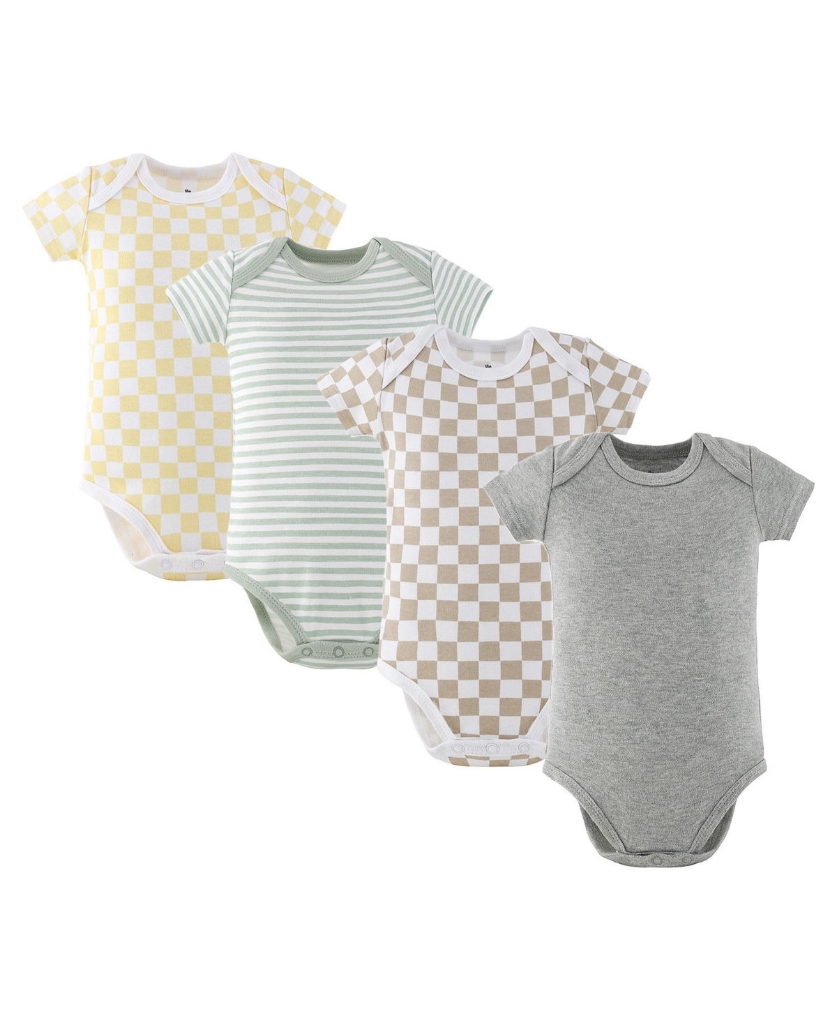 The Peanutshell Baby Boys' and Girls' Playful Neutrals Short-Sleeve Bodysuits, 4-Pack