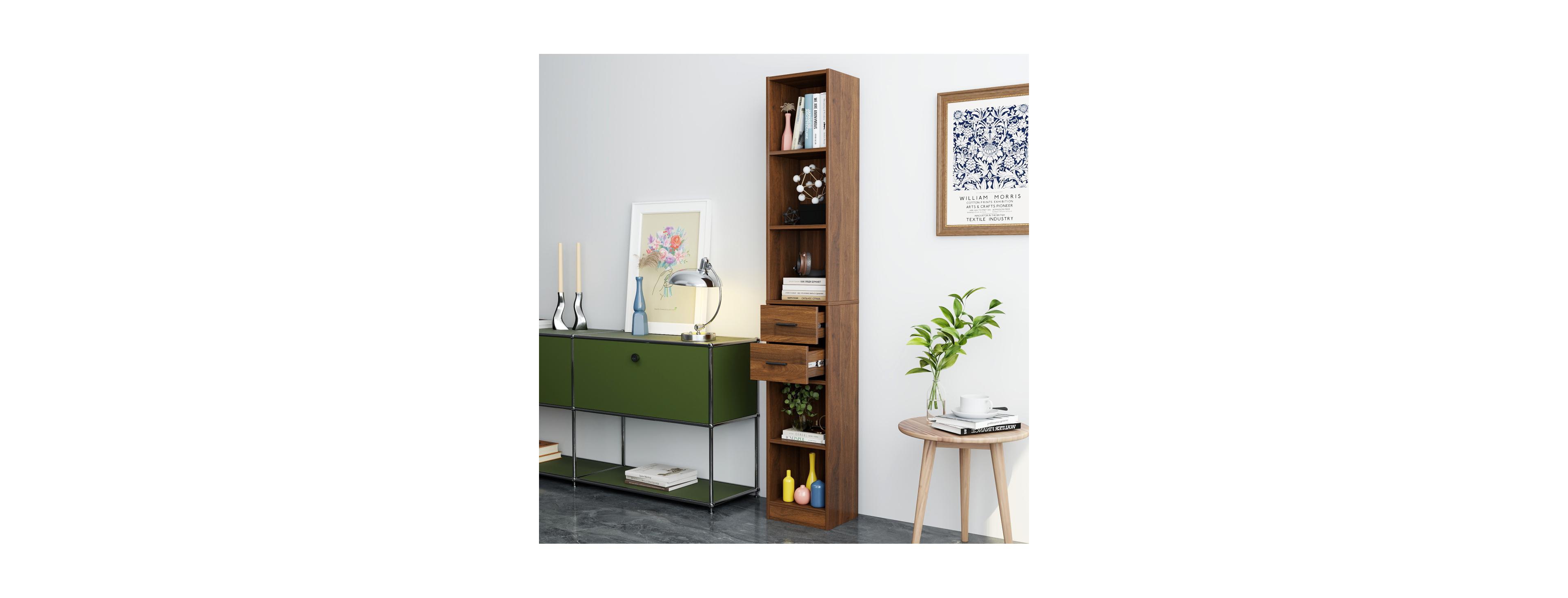 Streamdale Furniture Tall Narrow Bookshelf with 2 Drawers and 5 Shelves