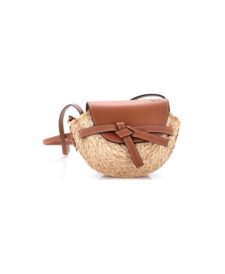 Mini Gate Leather Shoulder Leather with Raffia
