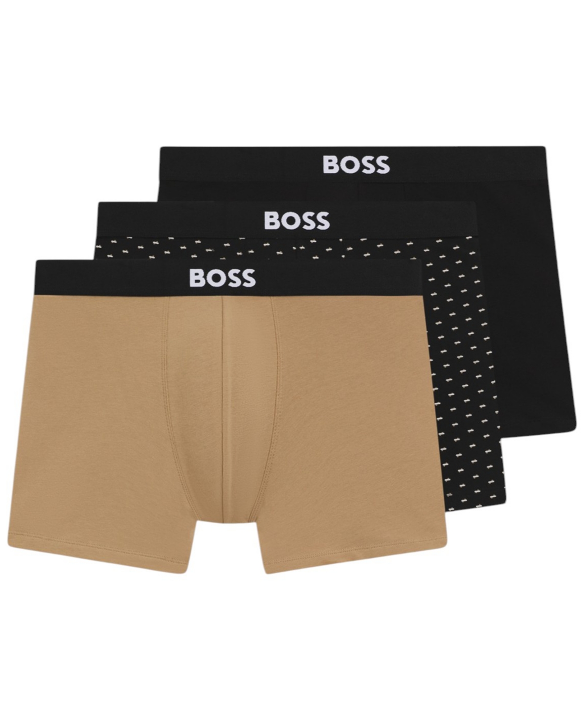 Boss by Hugo Boss Men's Boss One Cotton-Stretch Logo Waistband Boxer Briefs, 3-Pack - Print/Camel/Black
