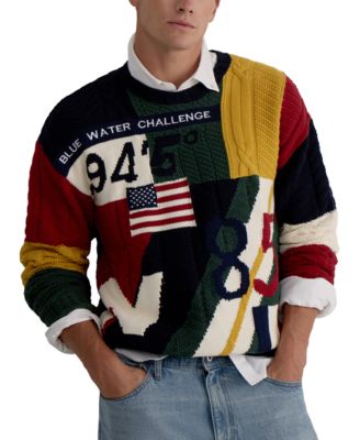 Men's Patchwork Crew Embroidered Sweater