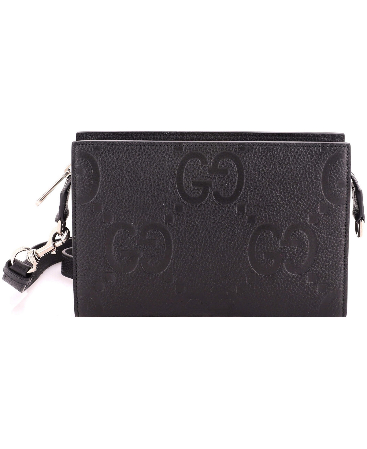 Pre-Owned Gucci Zip Crossbody Bag Jumbo Gg Embossed Leather - Black