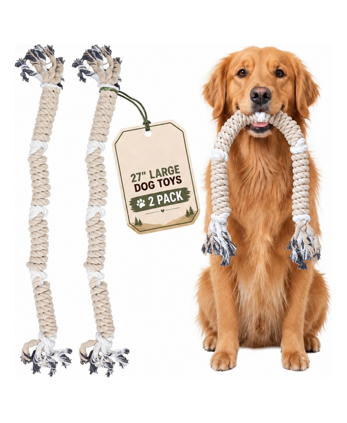 Magicorange Durable Dog Rope Toys For Aggressive Chewers Large Breed Tug Of War Fetch - Natural 2 pack