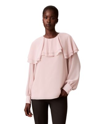 Women's Long-Sleeve Tiered-Ruffles Chiffon Blouse