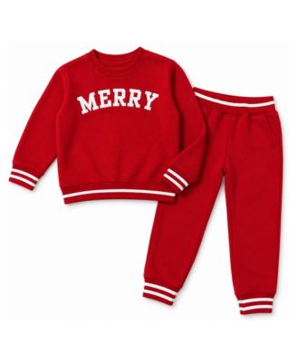 Boys' and Girls' 2T-5T Merry Holiday Contrast-Stripe Sweatshirt and Joggers, 2-Piece Set